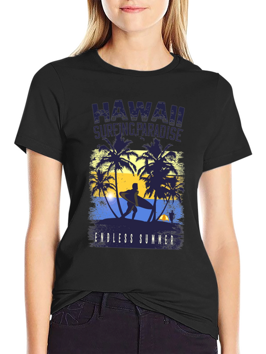 Hawaii Surfing Paradise Black Graphic Tee
