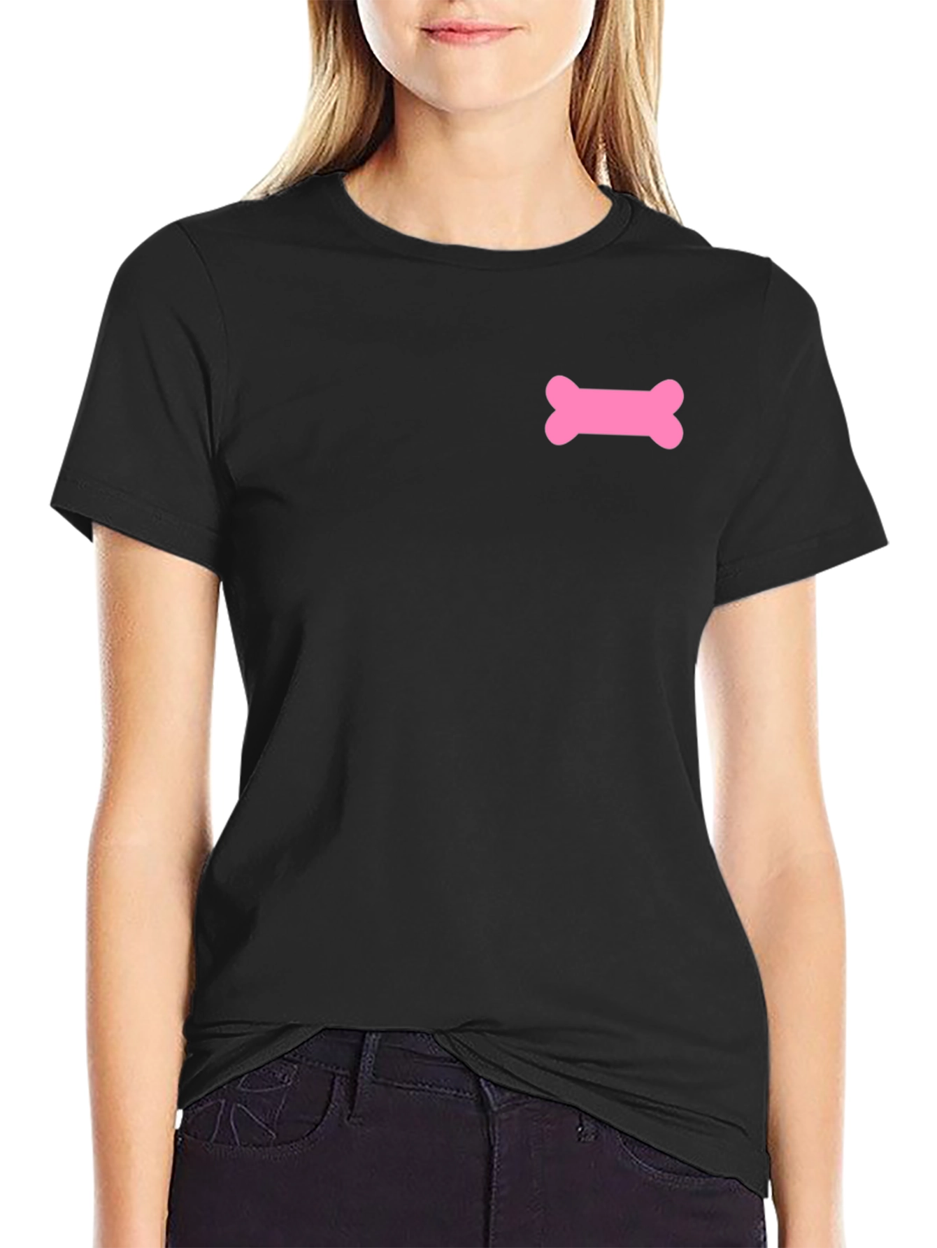 Pink Bone Graphic Black T-Shirt