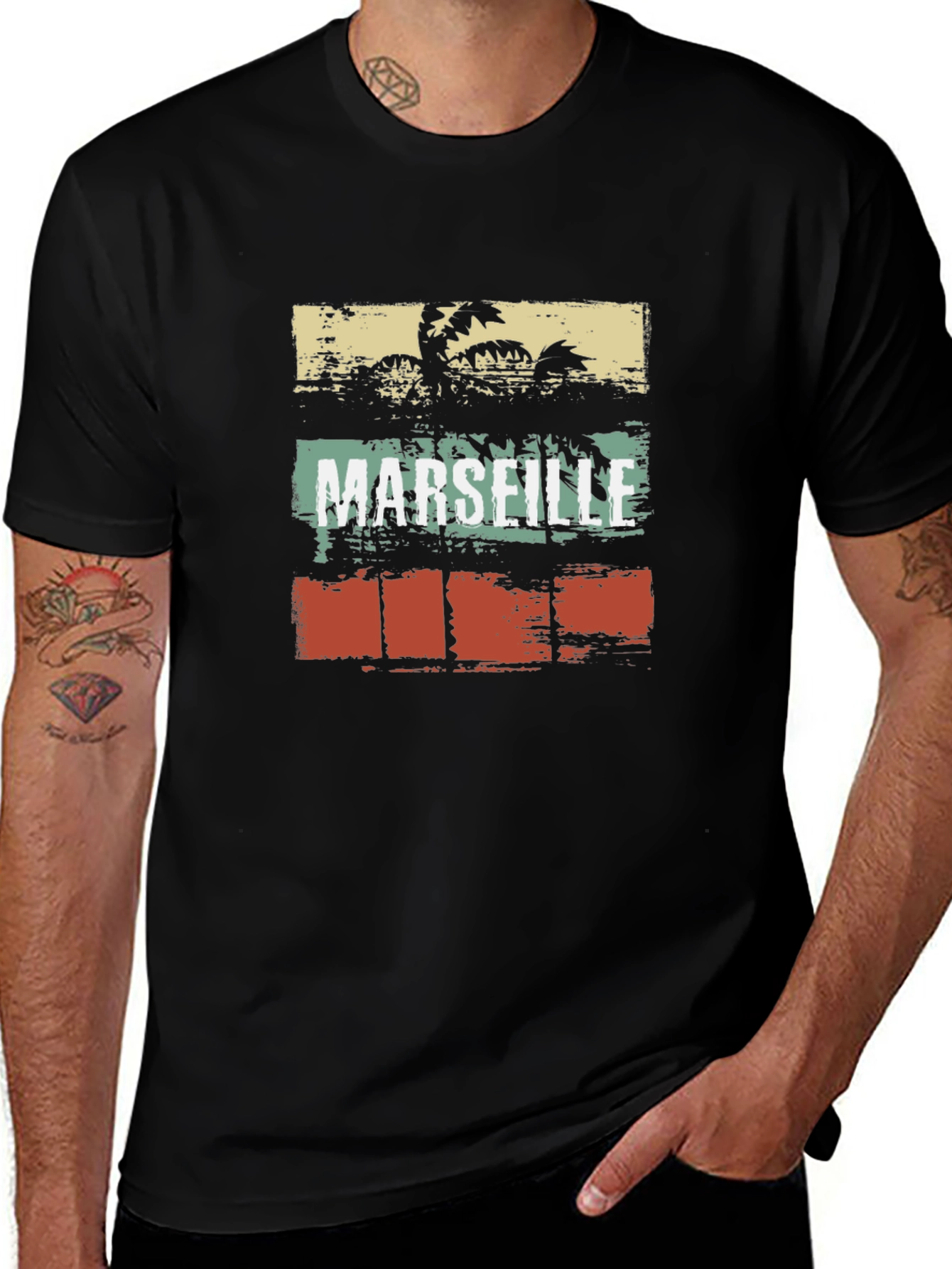 Marseille Palm Tee - Retro Style Black T-Shirt