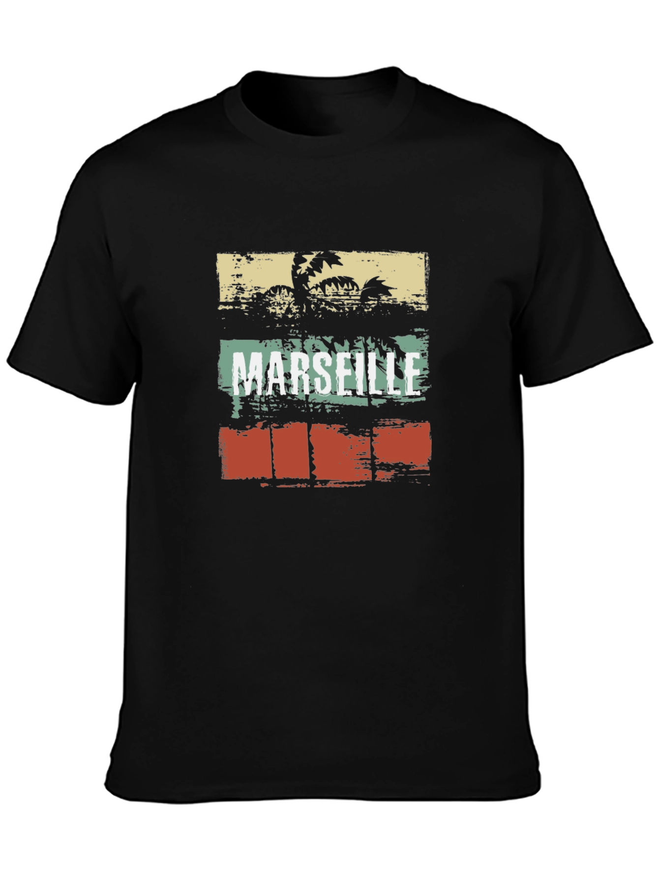 Marseille Palm Tee - Retro Style Black T-Shirt