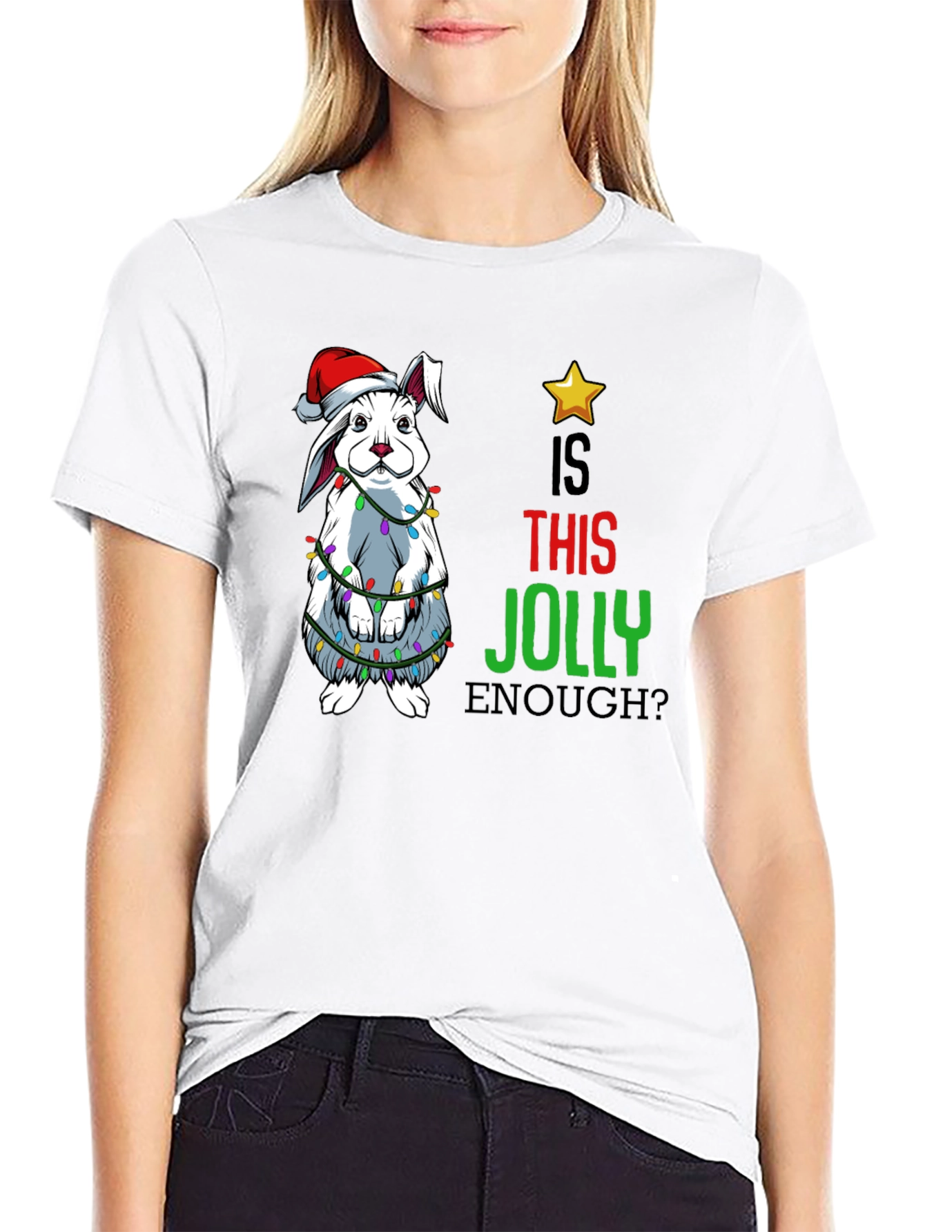 Funny Christmas Rabbit T-Shirt - Is This Jolly Enough?