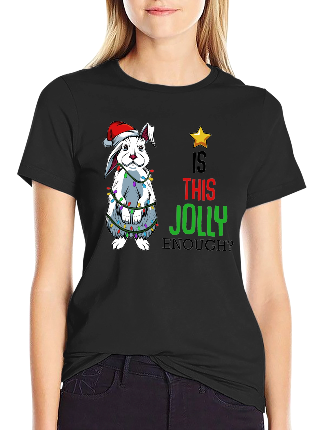 Funny Christmas Rabbit T-Shirt - Is This Jolly Enough?
