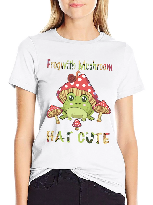 Frog with Mushroom Hat Cute Black T-Shirt