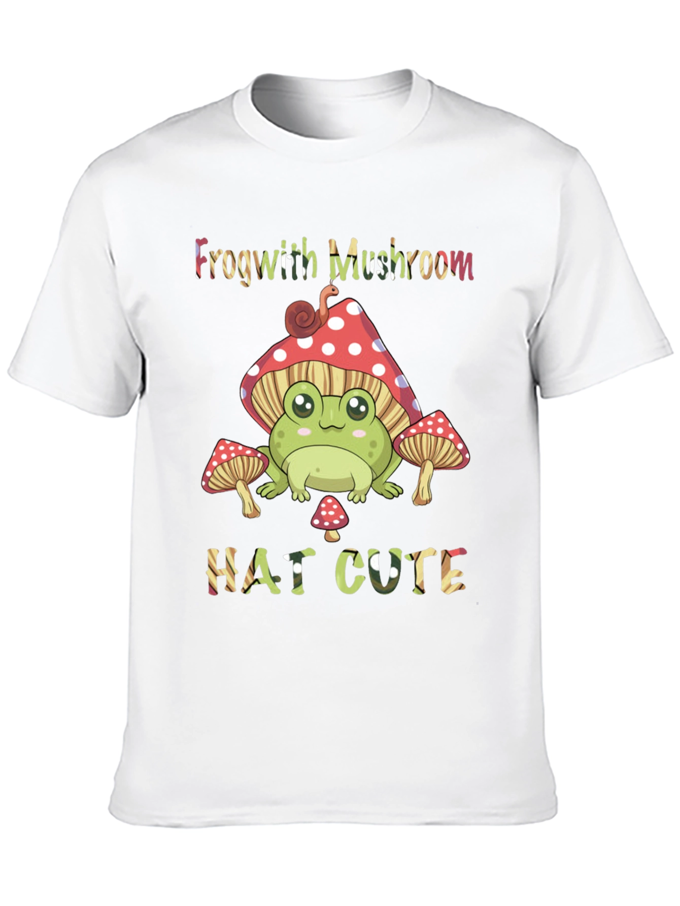 Frog with Mushroom Hat Cute Black T-Shirt