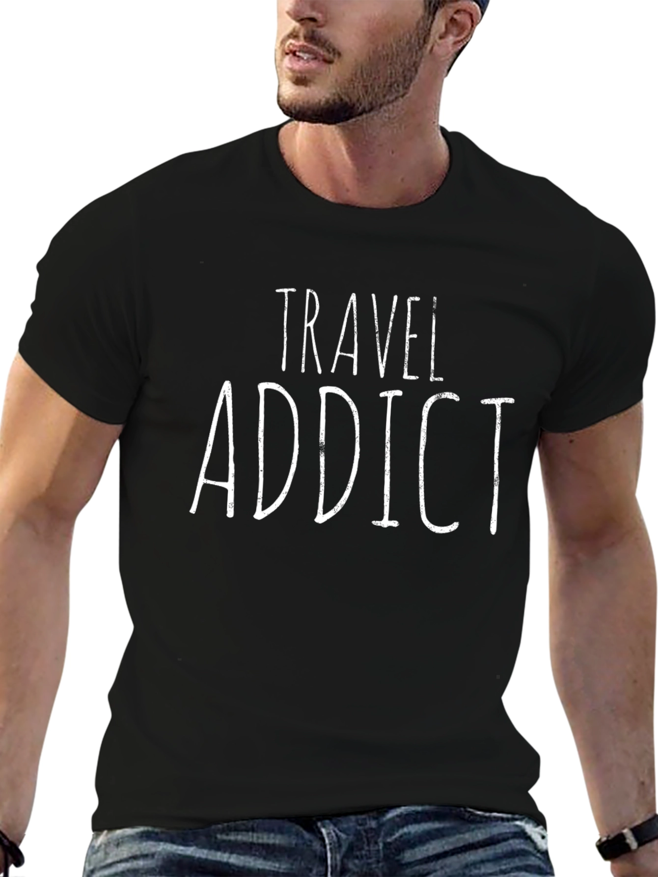 Travel Addict Black Graphic Tee Shirt