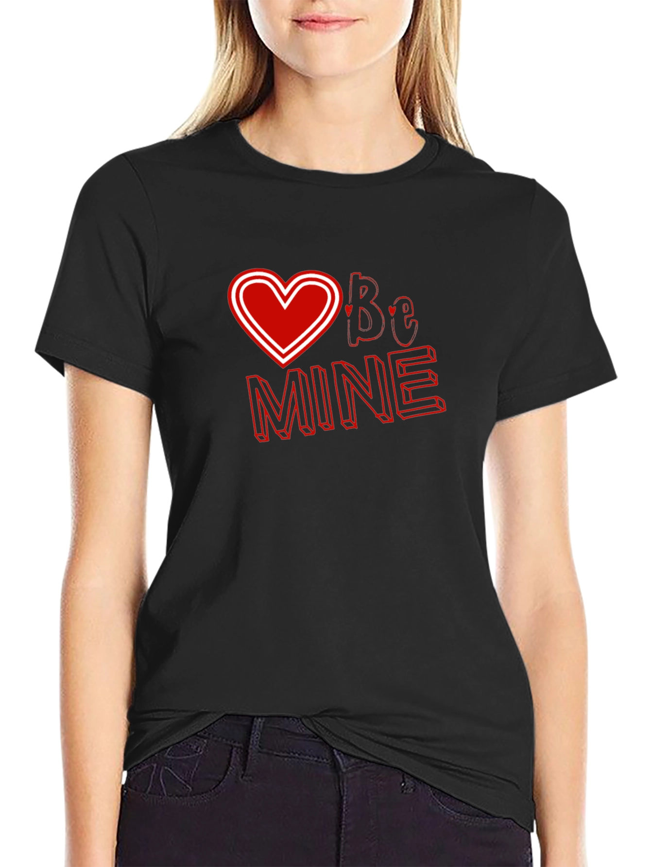 Valentines Day Black T-shirt - Be Mine Heart Design