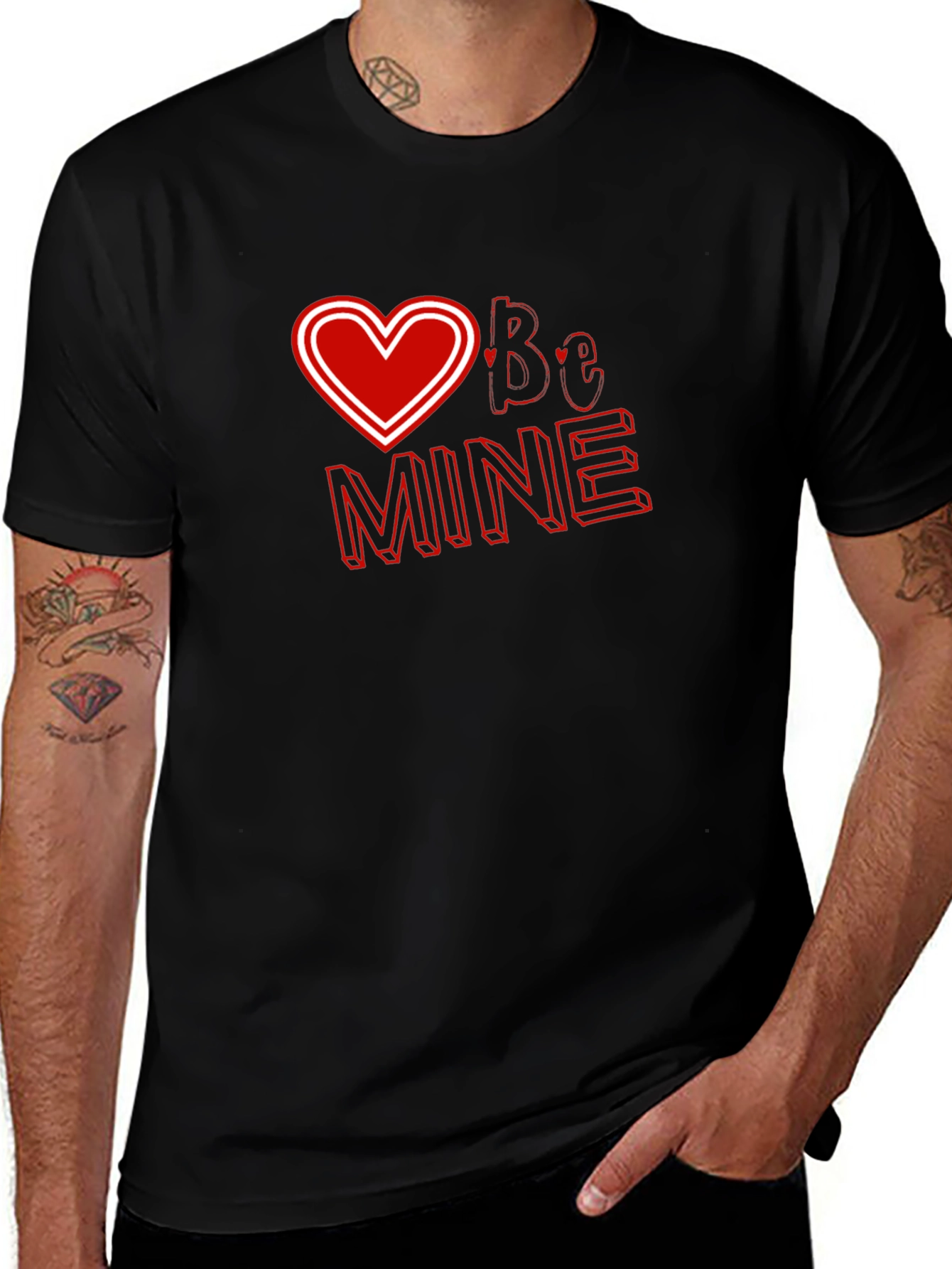 Valentines Day Black T-shirt - Be Mine Heart Design