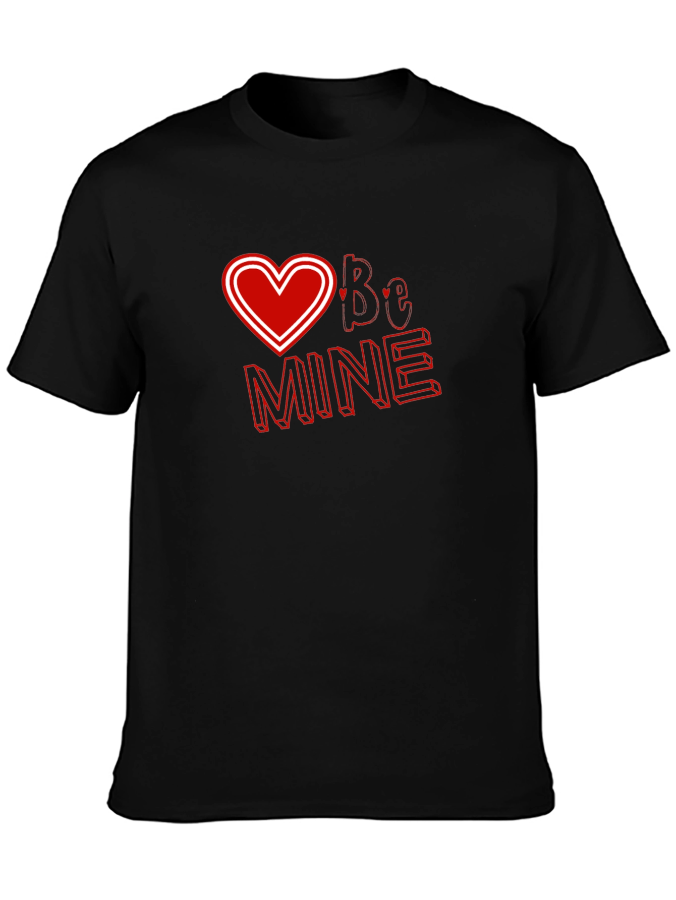 Valentines Day Black T-shirt - Be Mine Heart Design