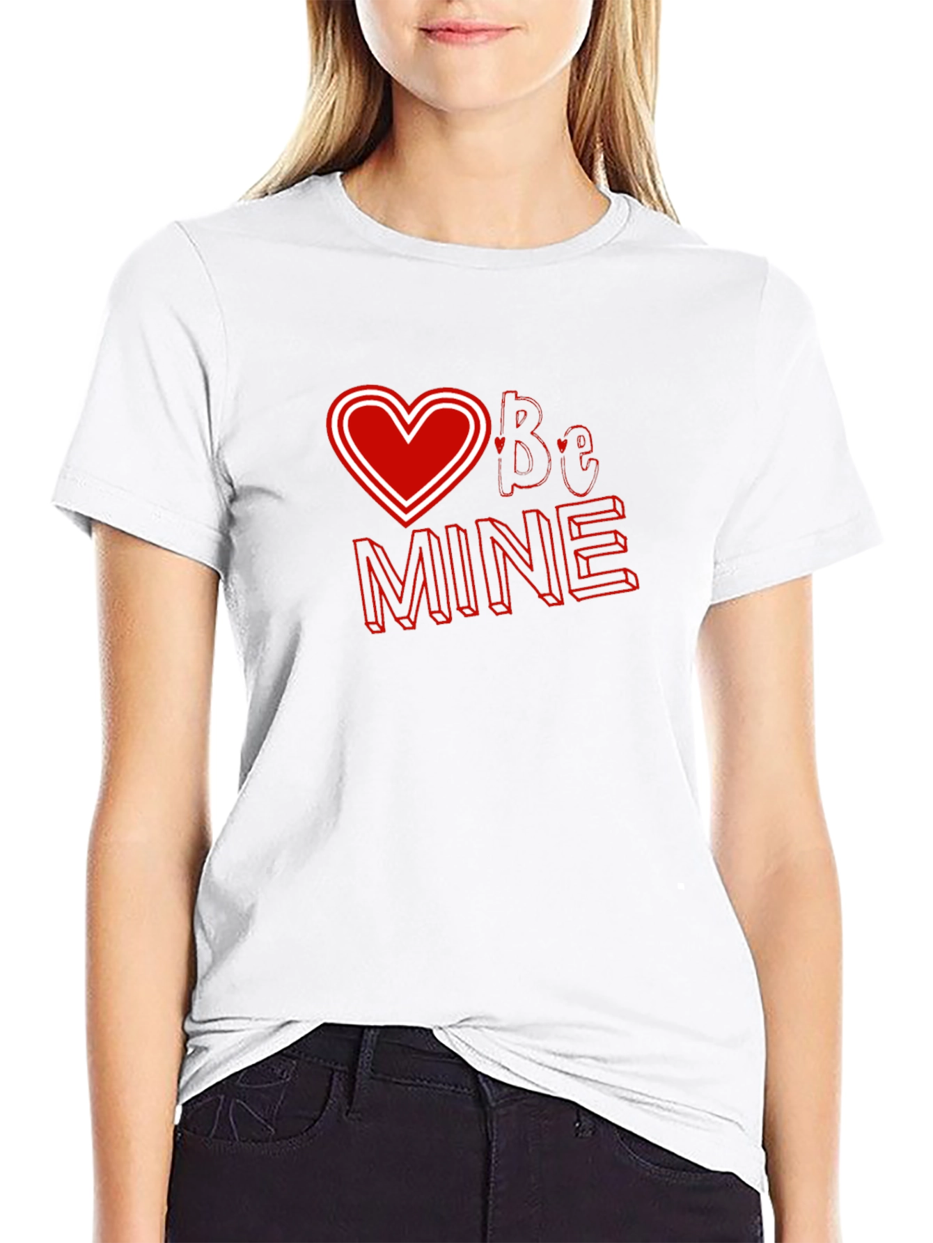 Valentines Day Black T-shirt - Be Mine Heart Design