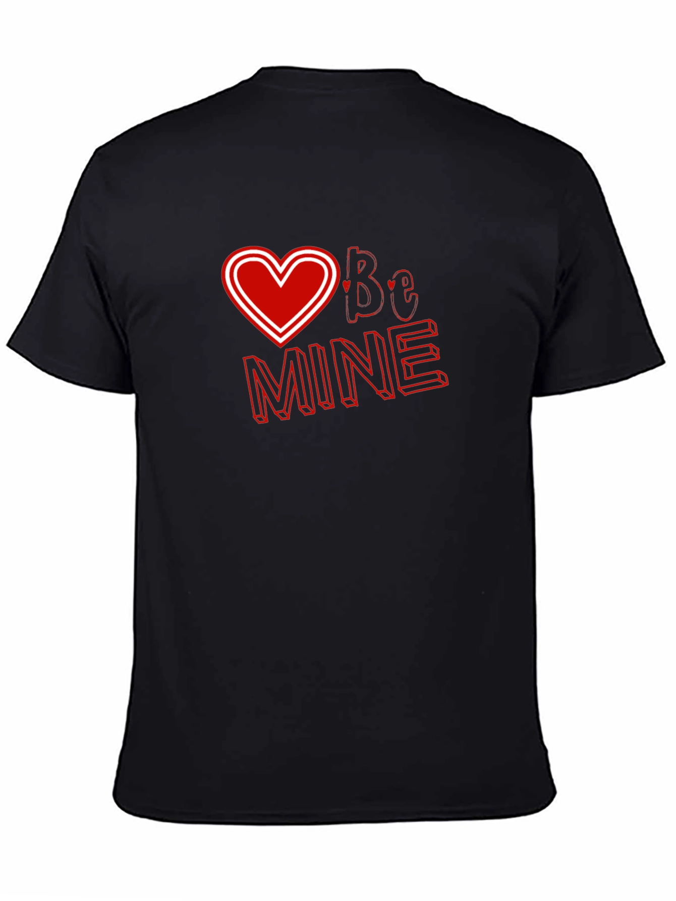 Valentines Day Black T-shirt - Be Mine Heart Design