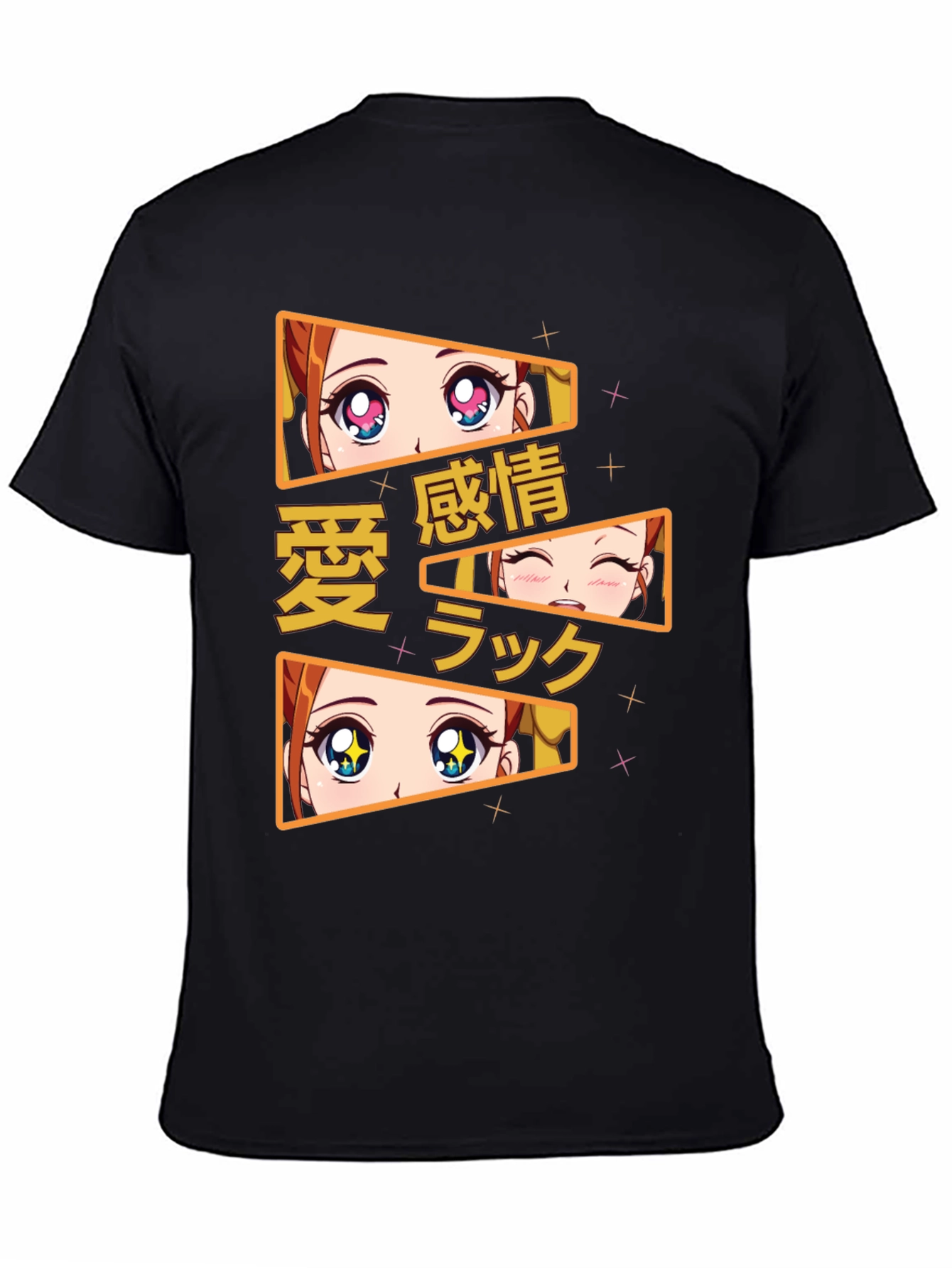 Anime Eyes Graphic Tee - Black Cotton T-Shirt