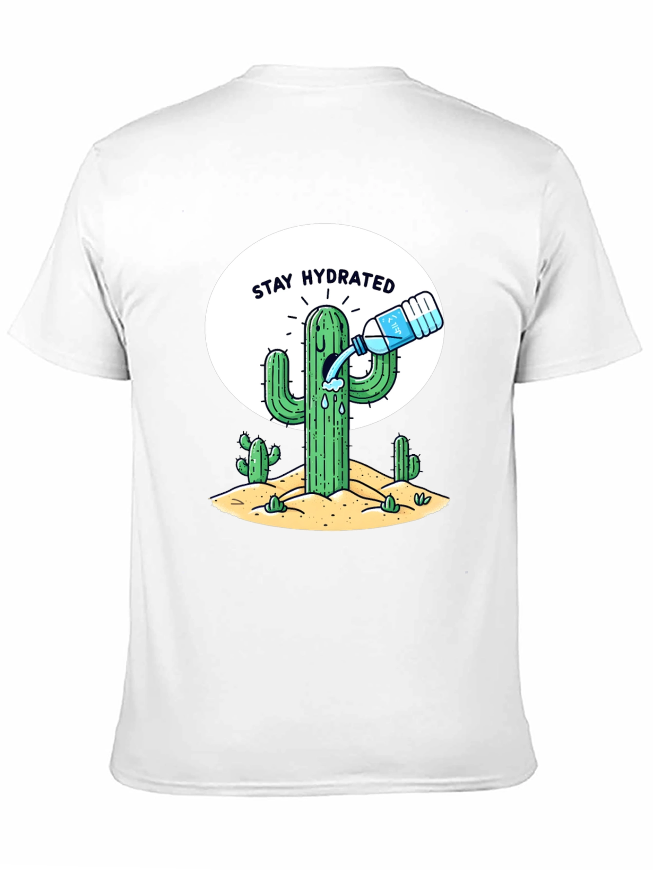 Stay Hydrated Cactus Graphic Tee - Black Cotton T-Shirt