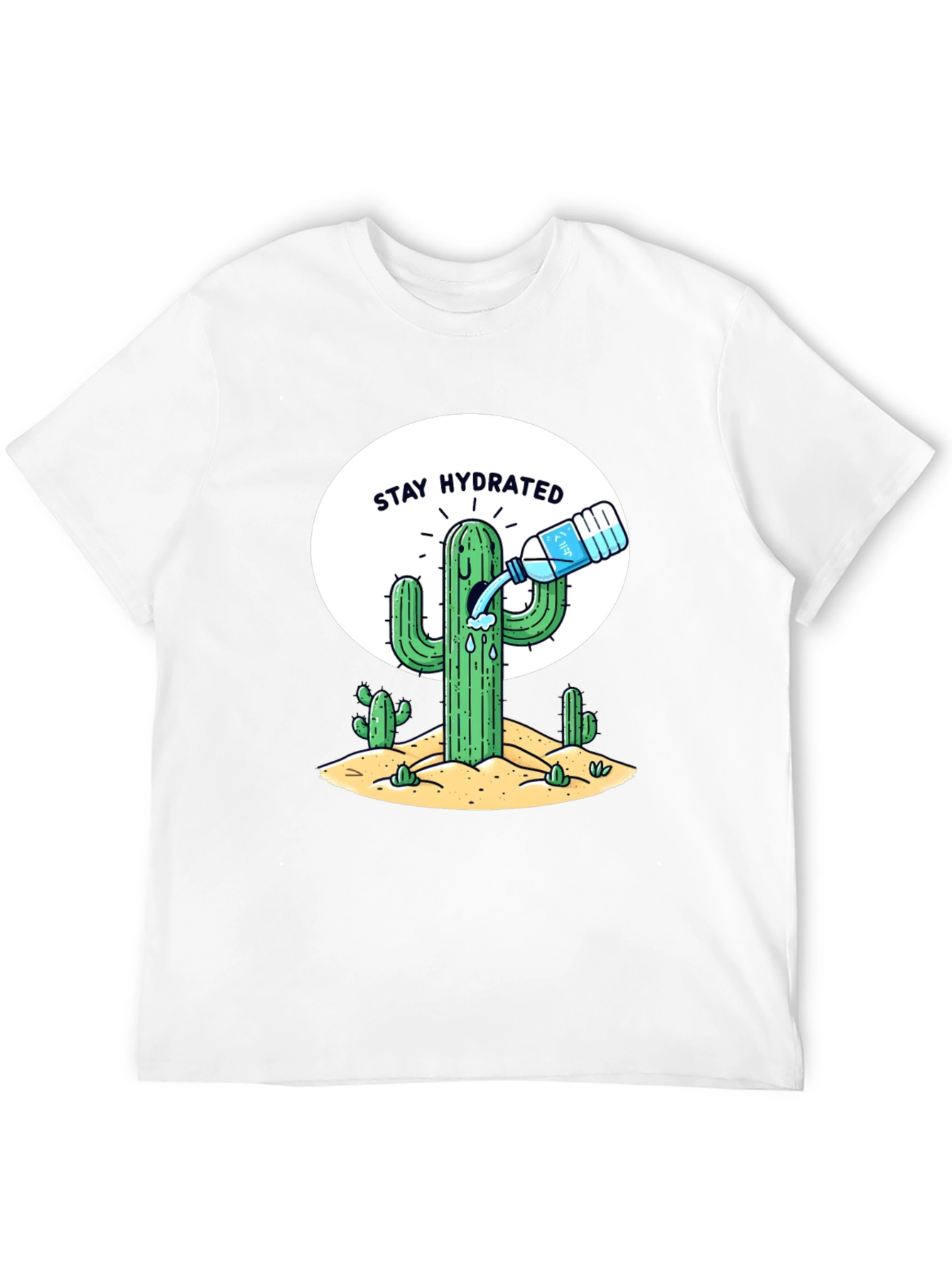 Stay Hydrated Cactus Graphic Tee - Black Cotton T-Shirt