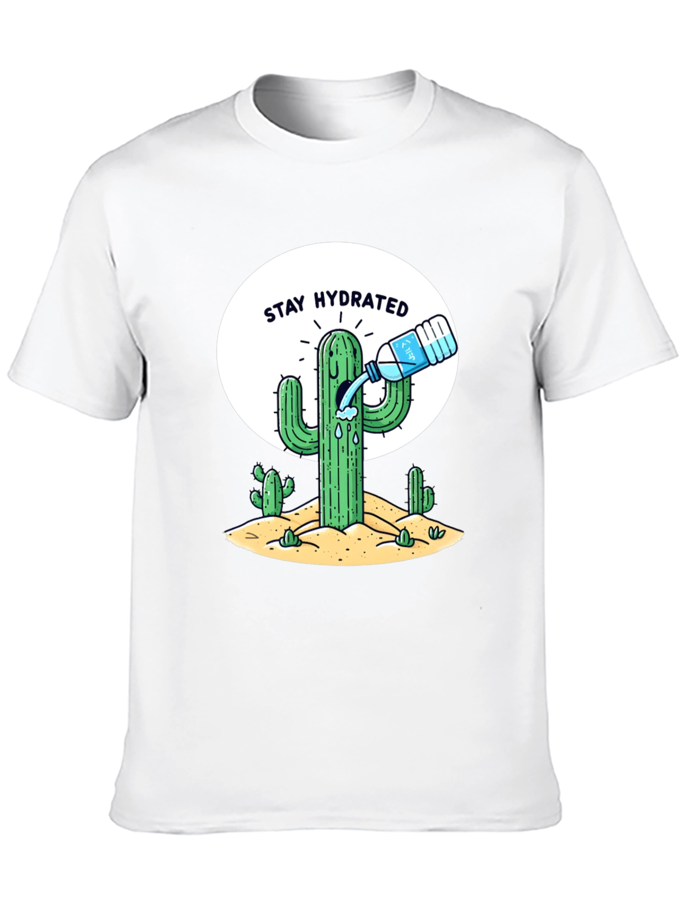 Stay Hydrated Cactus Graphic Tee - Black Cotton T-Shirt