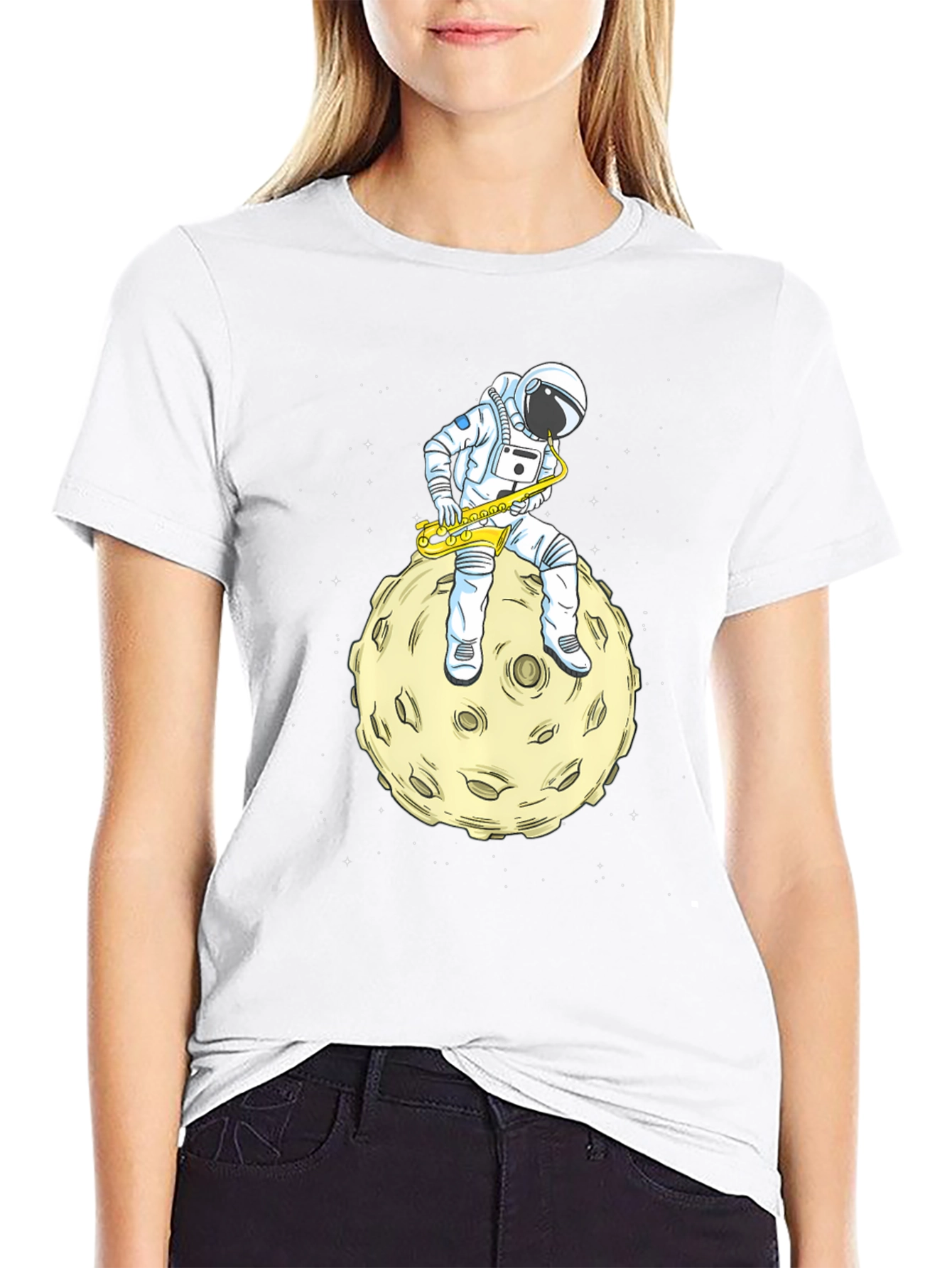 Astronaut Sax Moon Black T-Shirt