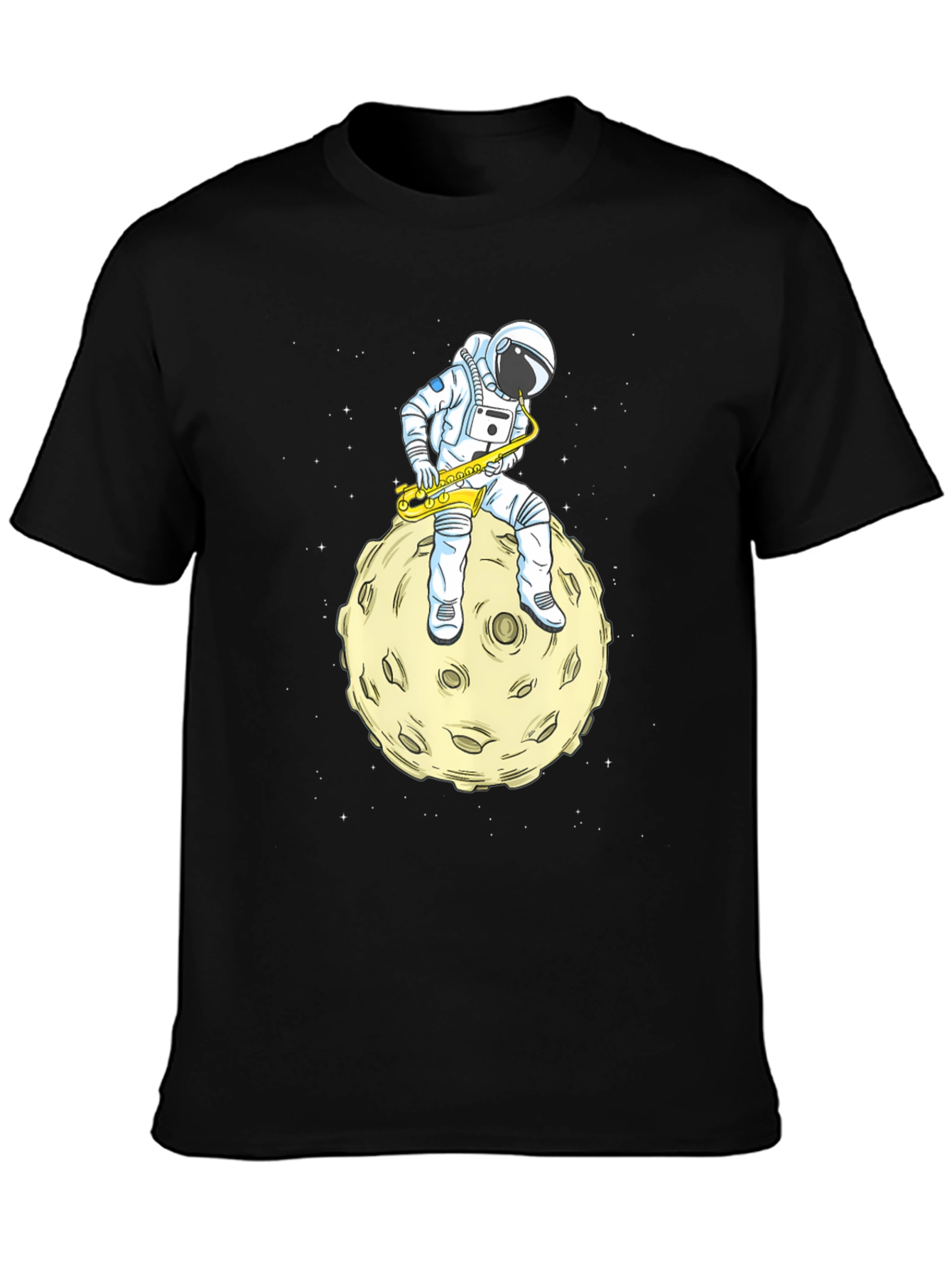 Astronaut Sax Moon Black T-Shirt
