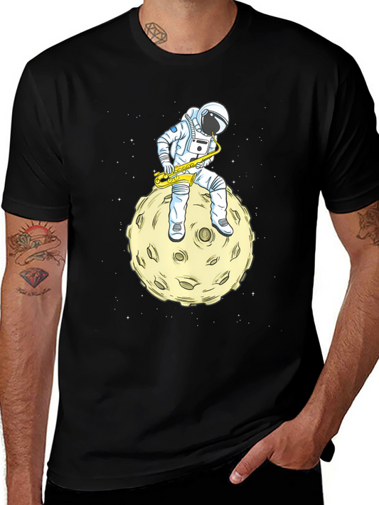 Astronaut Sax Moon Black T-Shirt
