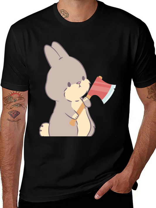 Funny Bunny With Axe Black T-Shirt
