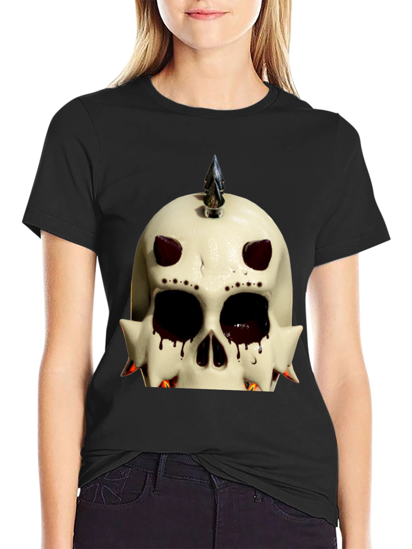 Edgy Skull Graphic Tee - Black Cotton Punk Style