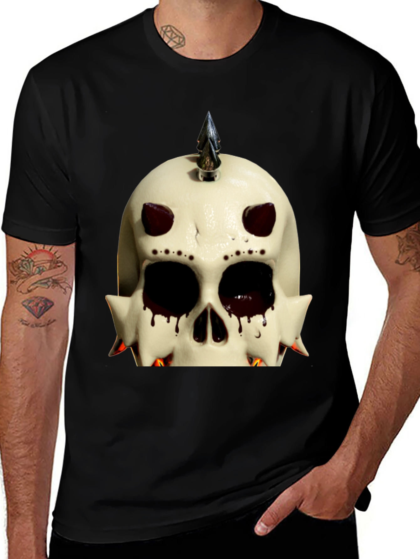 Edgy Skull Graphic Tee - Black Cotton Punk Style