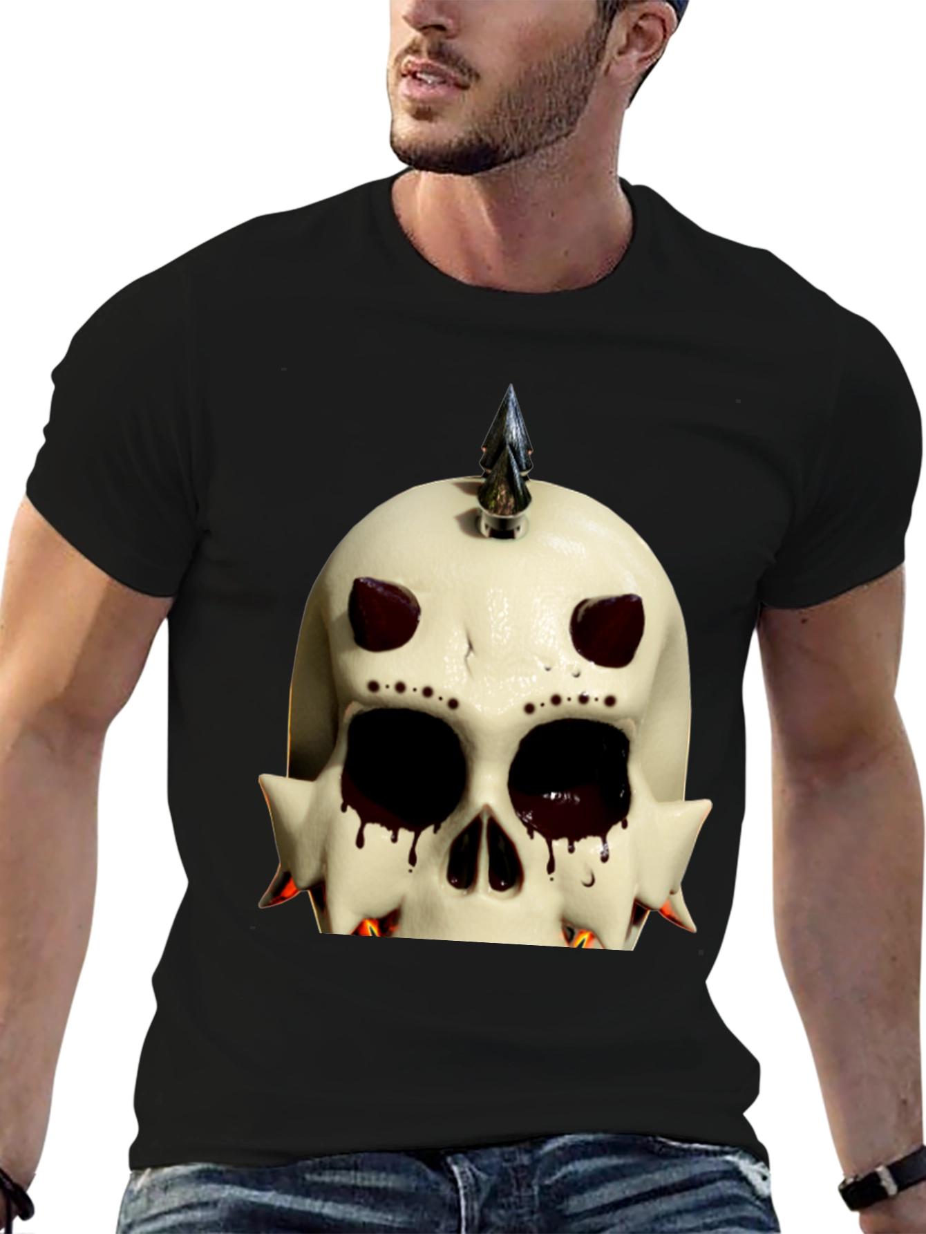 Edgy Skull Graphic Tee - Black Cotton Punk Style