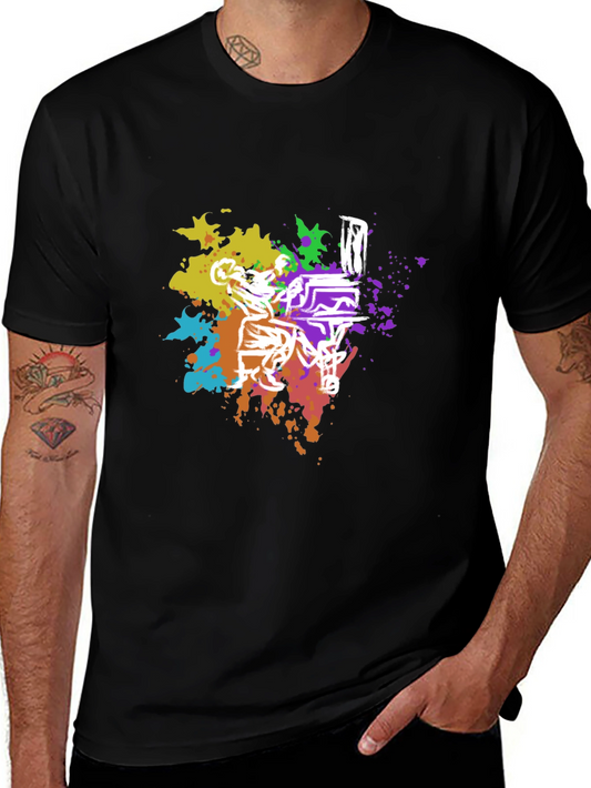 Colorful Bear Playing Piano Graphic T-Shirt