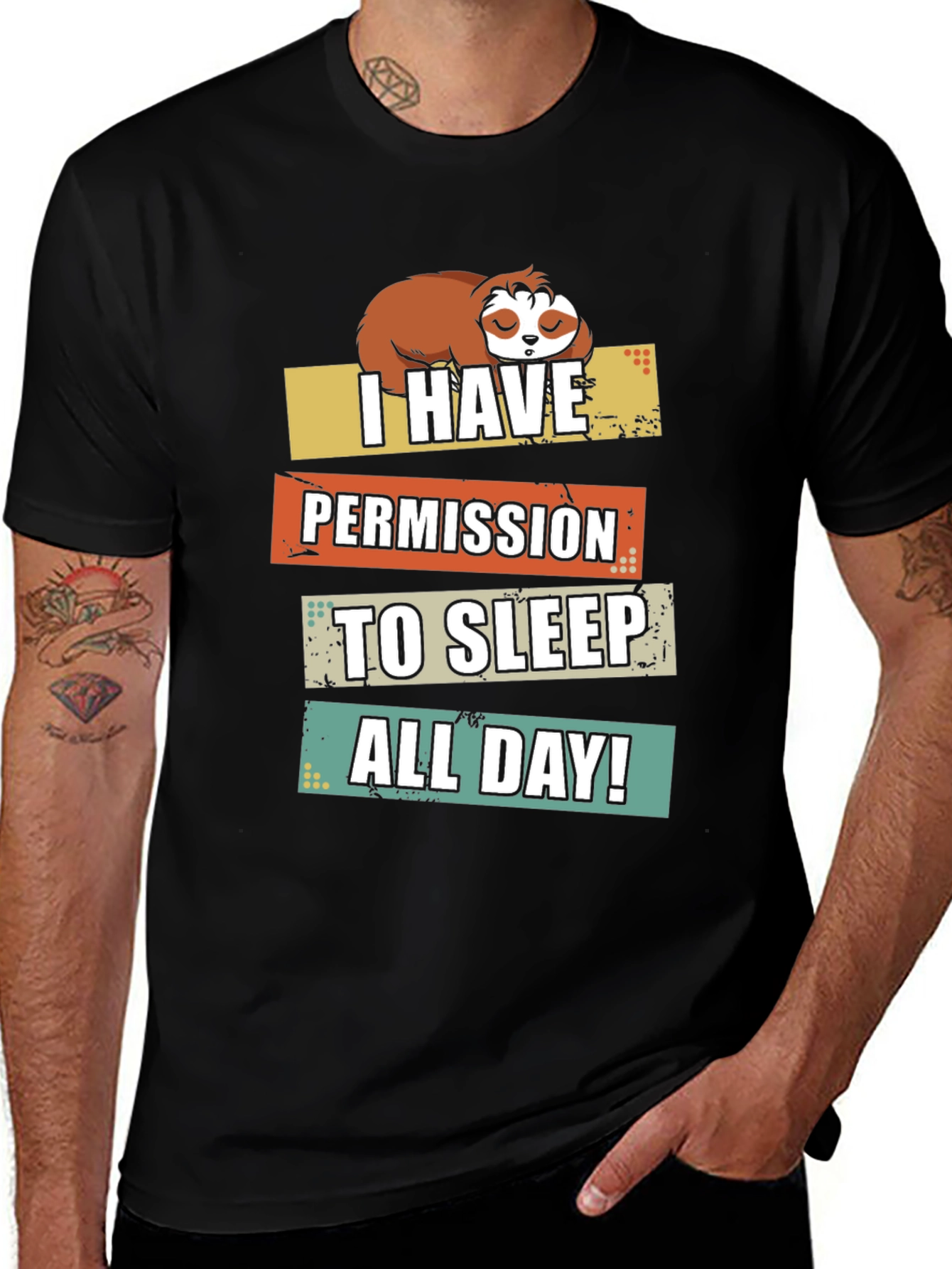 Funny Sloth Permission Sleep All Day Graphic Tee