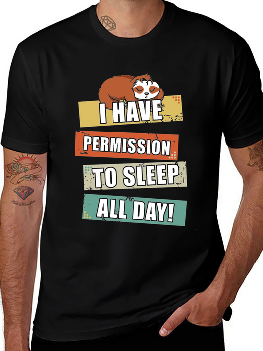 Funny Sloth Permission Sleep All Day Graphic Tee