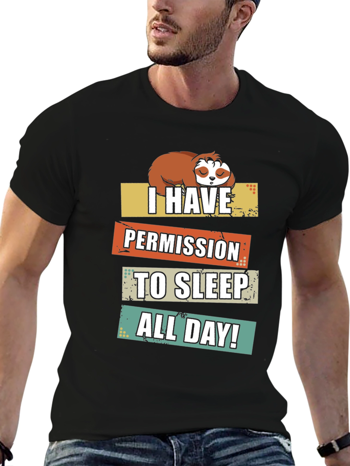 Funny Sloth Permission Sleep All Day Graphic Tee