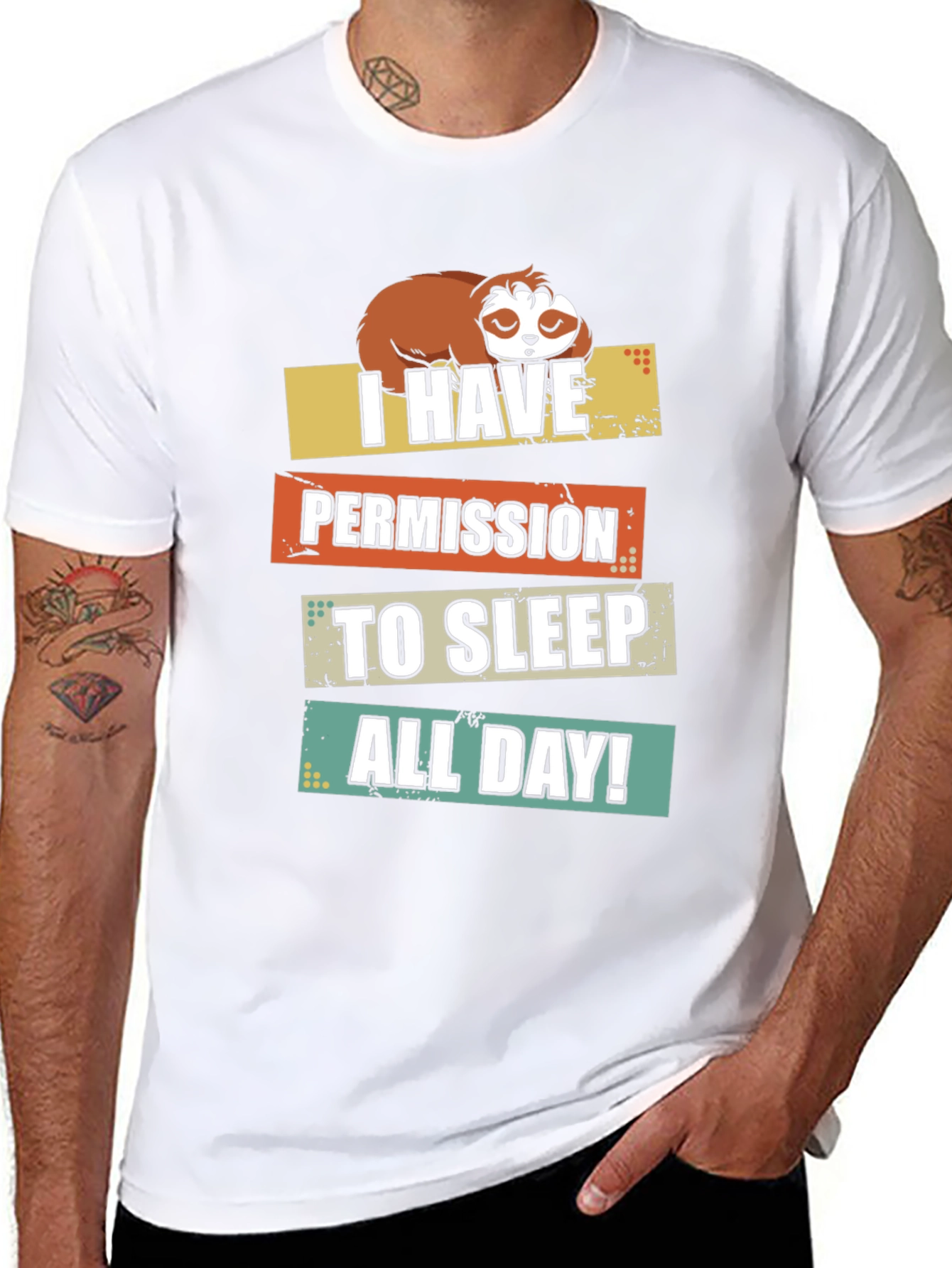 Funny Sloth Permission Sleep All Day Graphic Tee