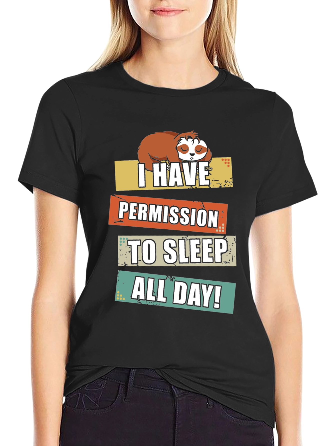 Funny Sloth Permission Sleep All Day Graphic Tee