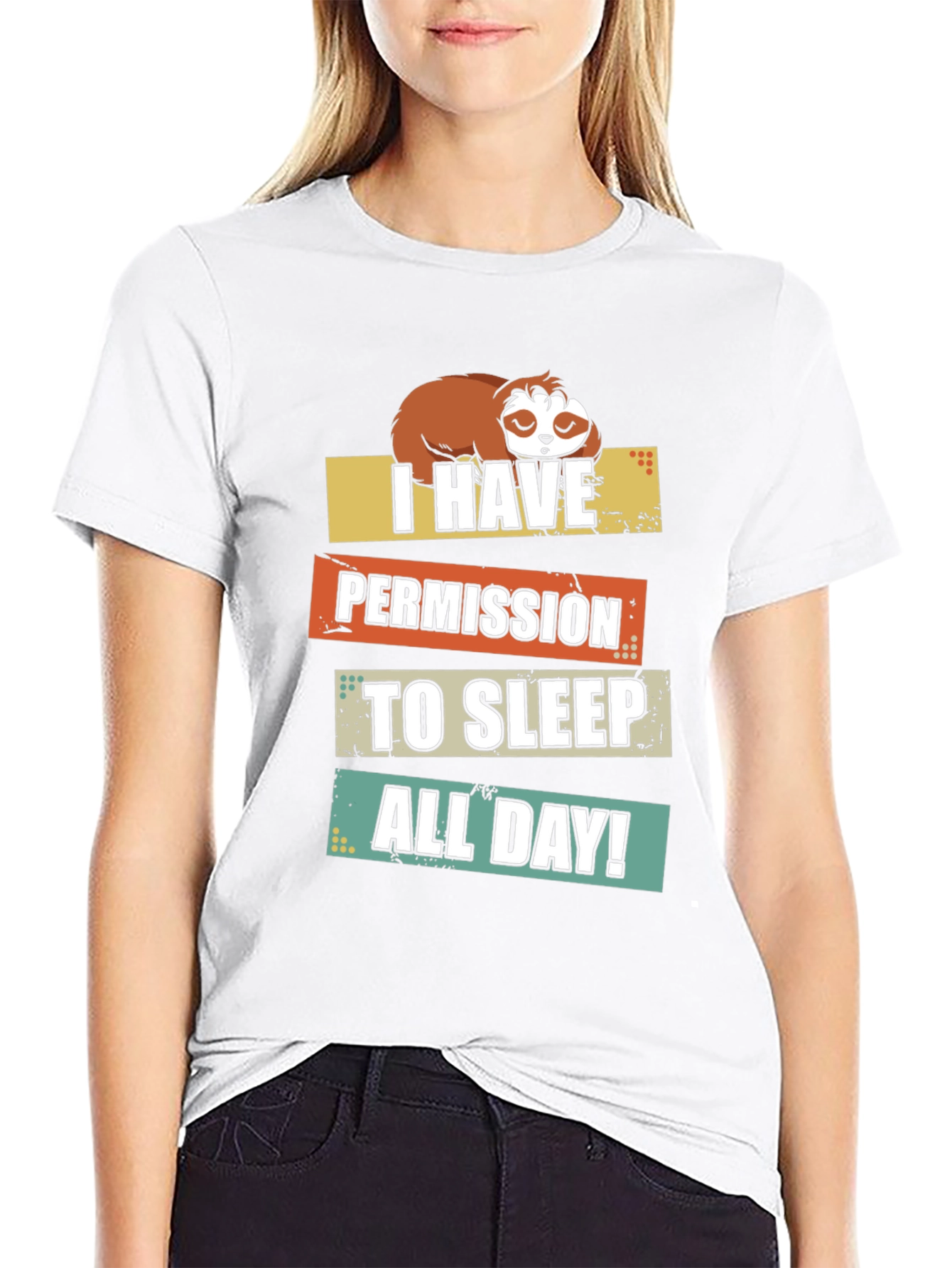Funny Sloth Permission Sleep All Day Graphic Tee