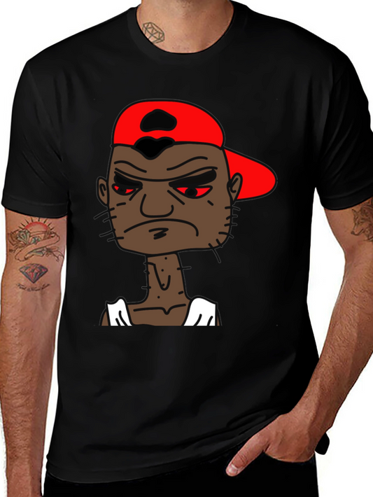 Cartoon Character Graphic Tee - Angry Man in Red Hat