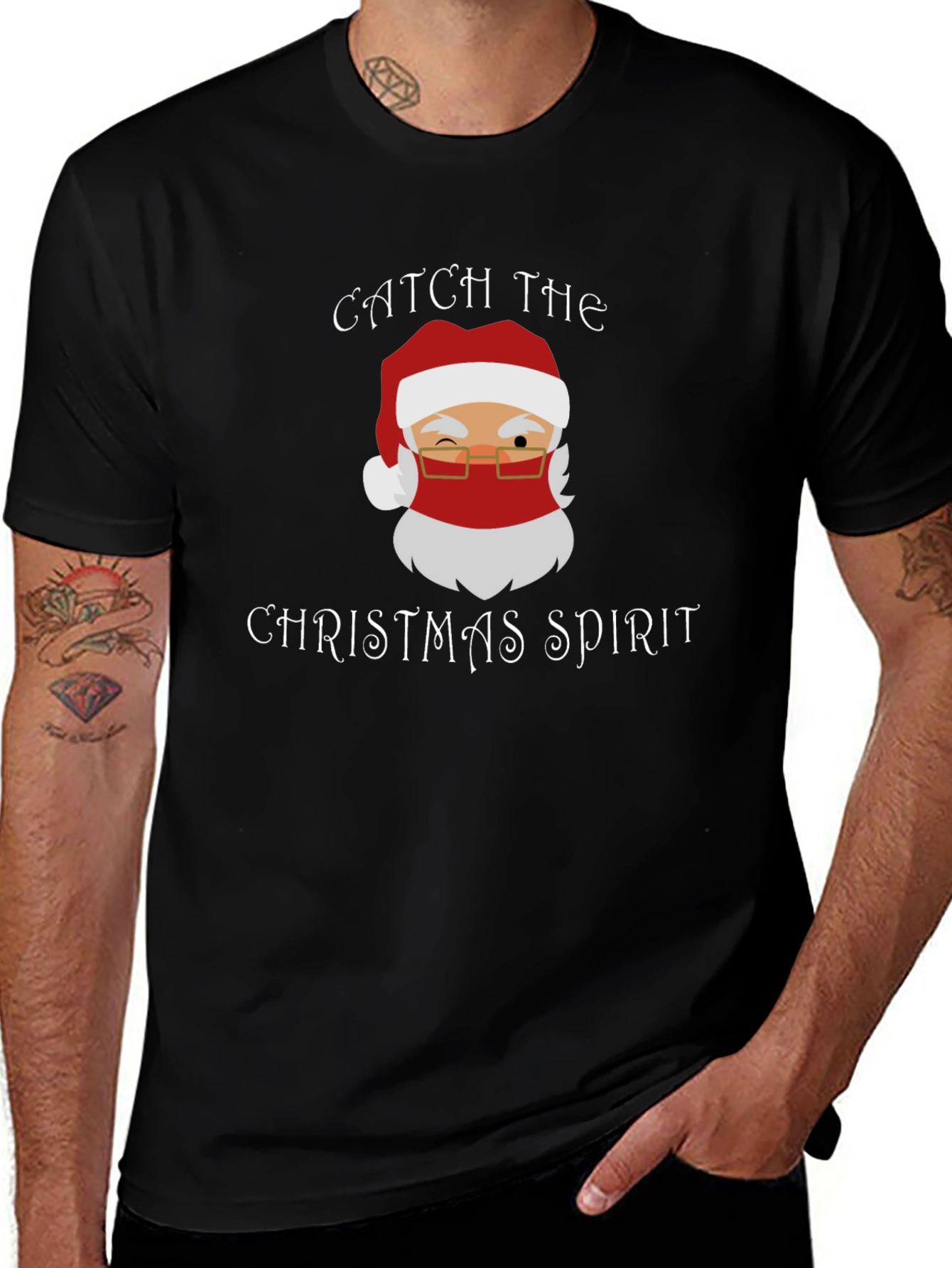 Festive Santa Graphic T-Shirt - Catch the Christmas Spirit