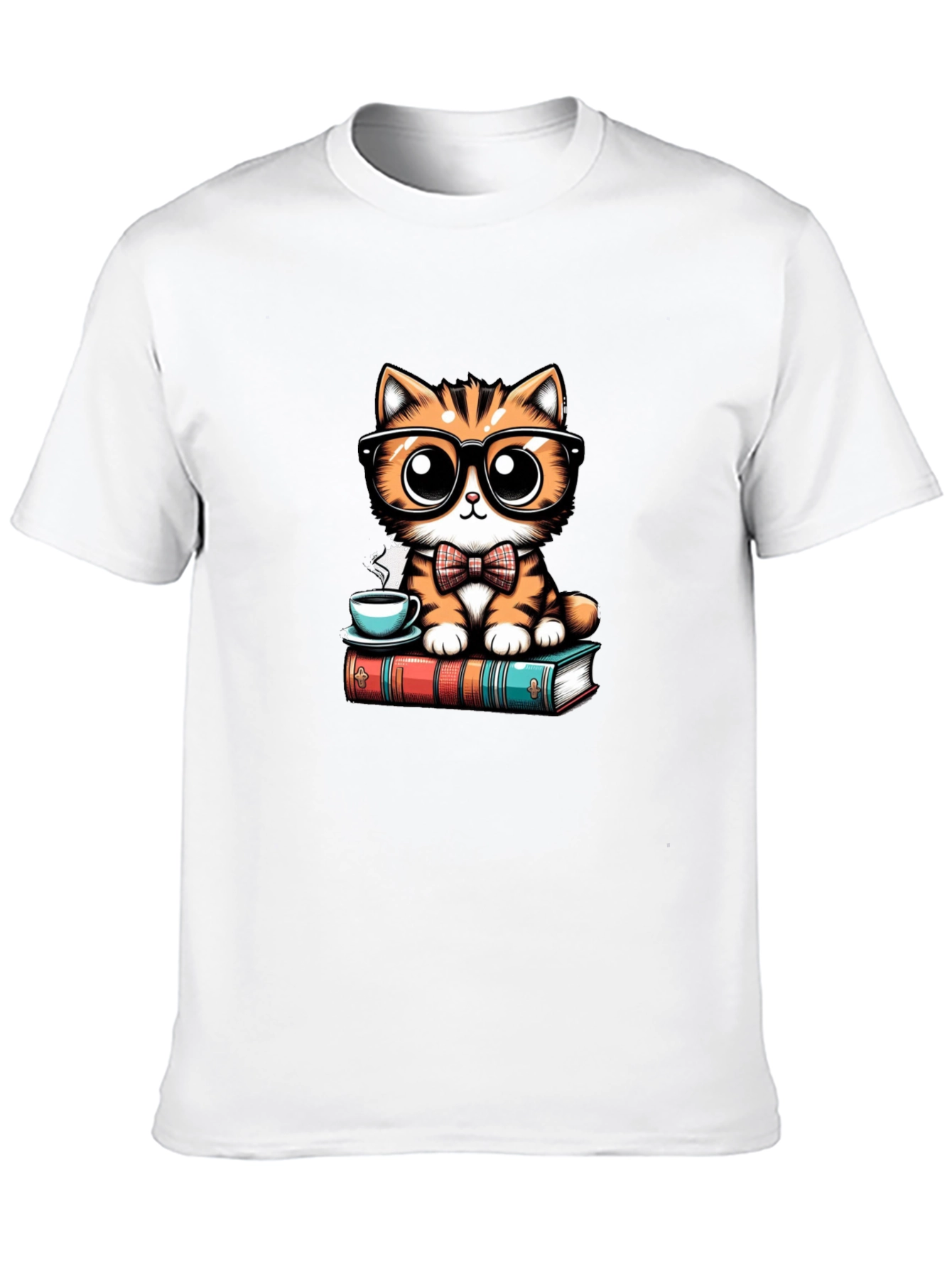 Cute Cat With Glasses Black T-Shirt