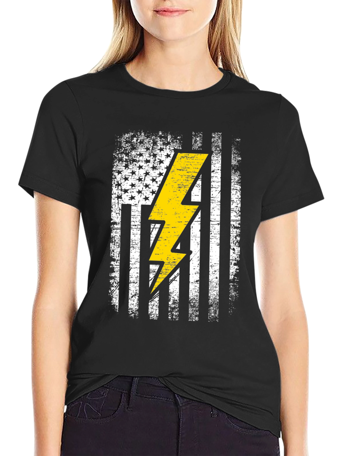 Distressed American Flag Electrician T-Shirt