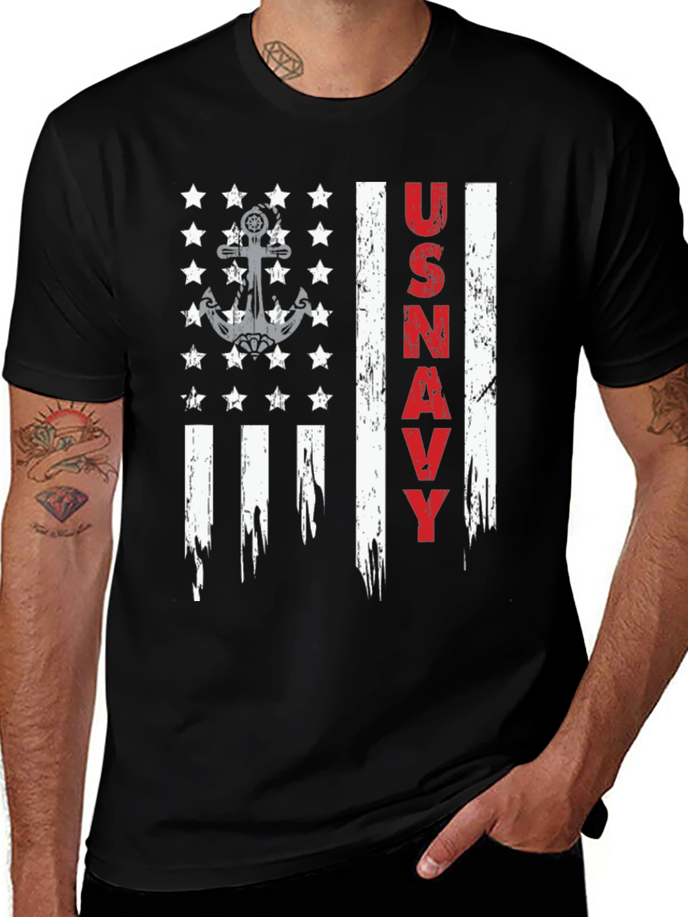US Navy Flag Graphic Tee Patriotic USA Pride
