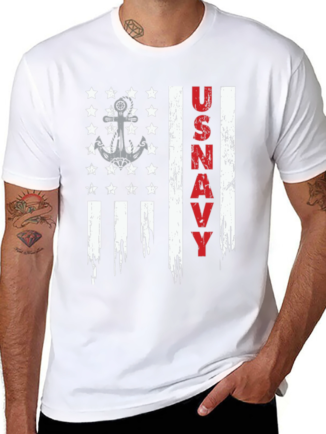 US Navy Flag Graphic Tee Patriotic USA Pride