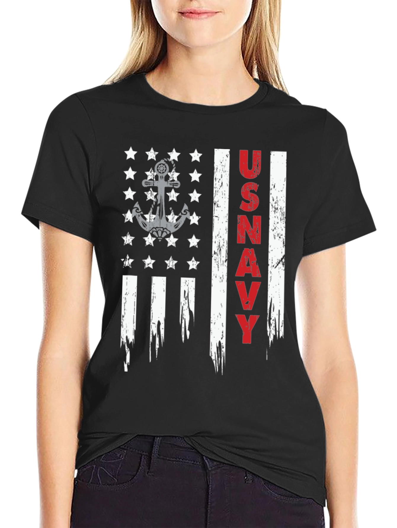 US Navy Flag Graphic Tee Patriotic USA Pride