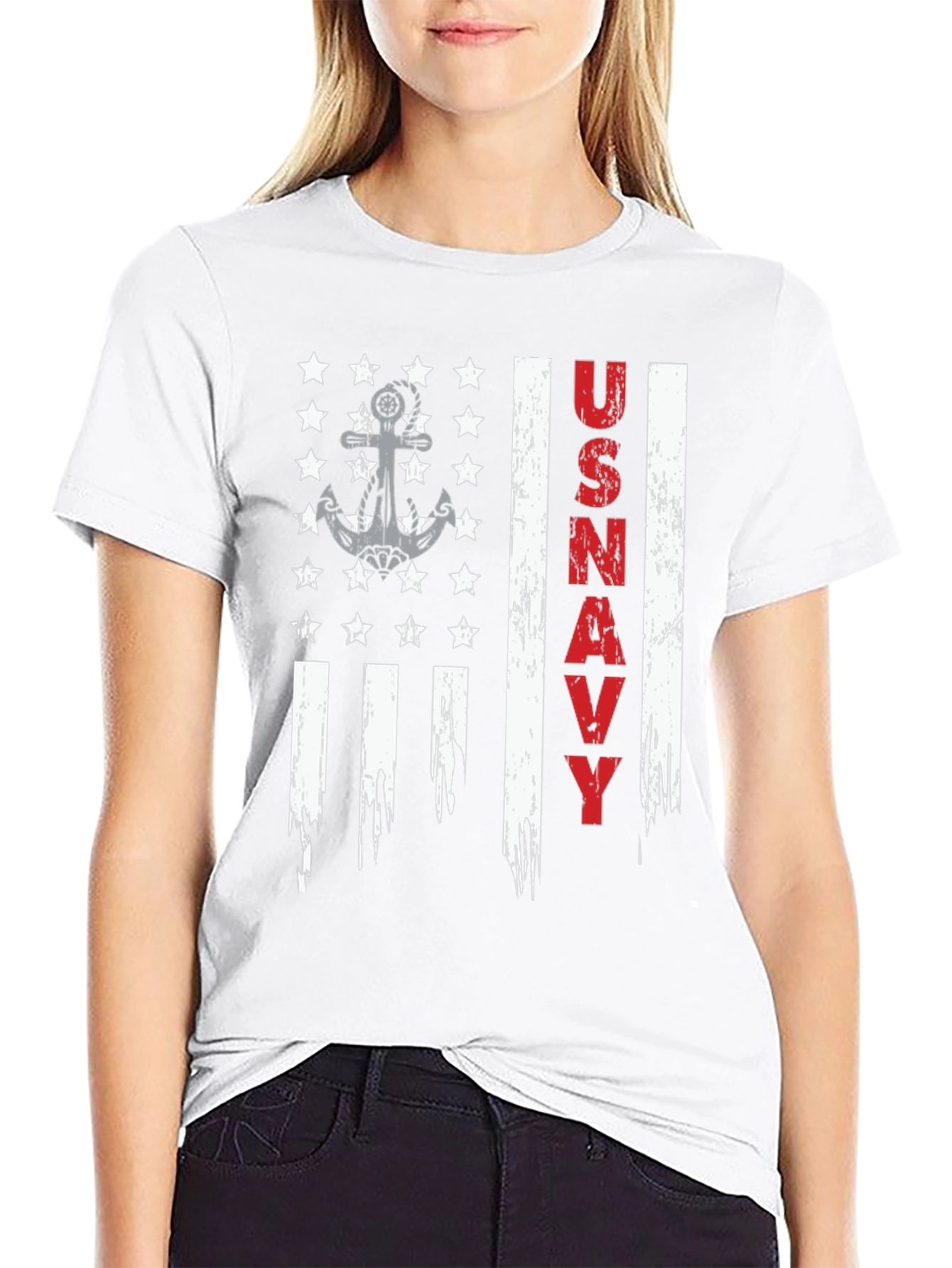 US Navy Flag Graphic Tee Patriotic USA Pride