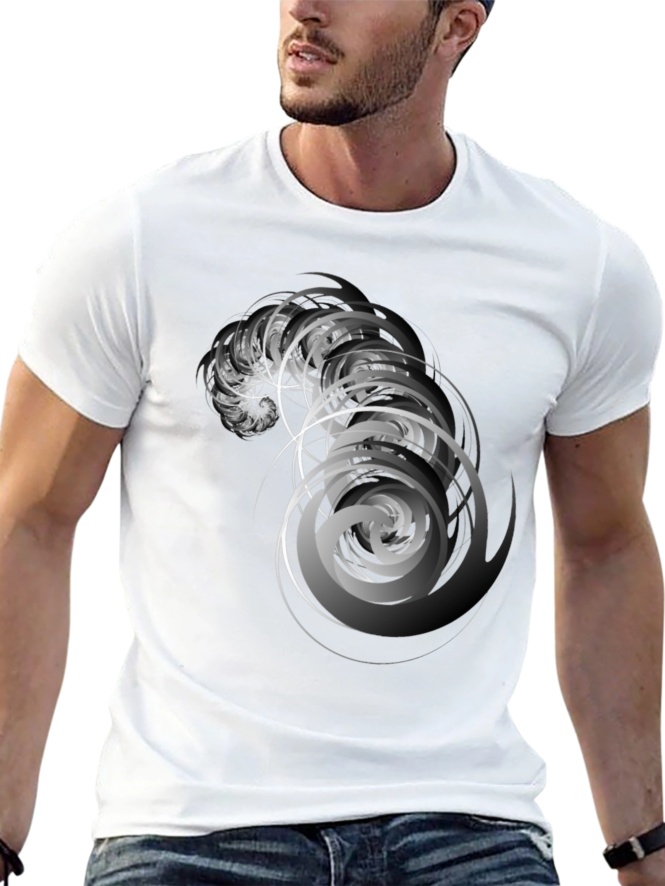 Abstract Spiral Graphic Tee - Stylish Mens Black T-Shirt