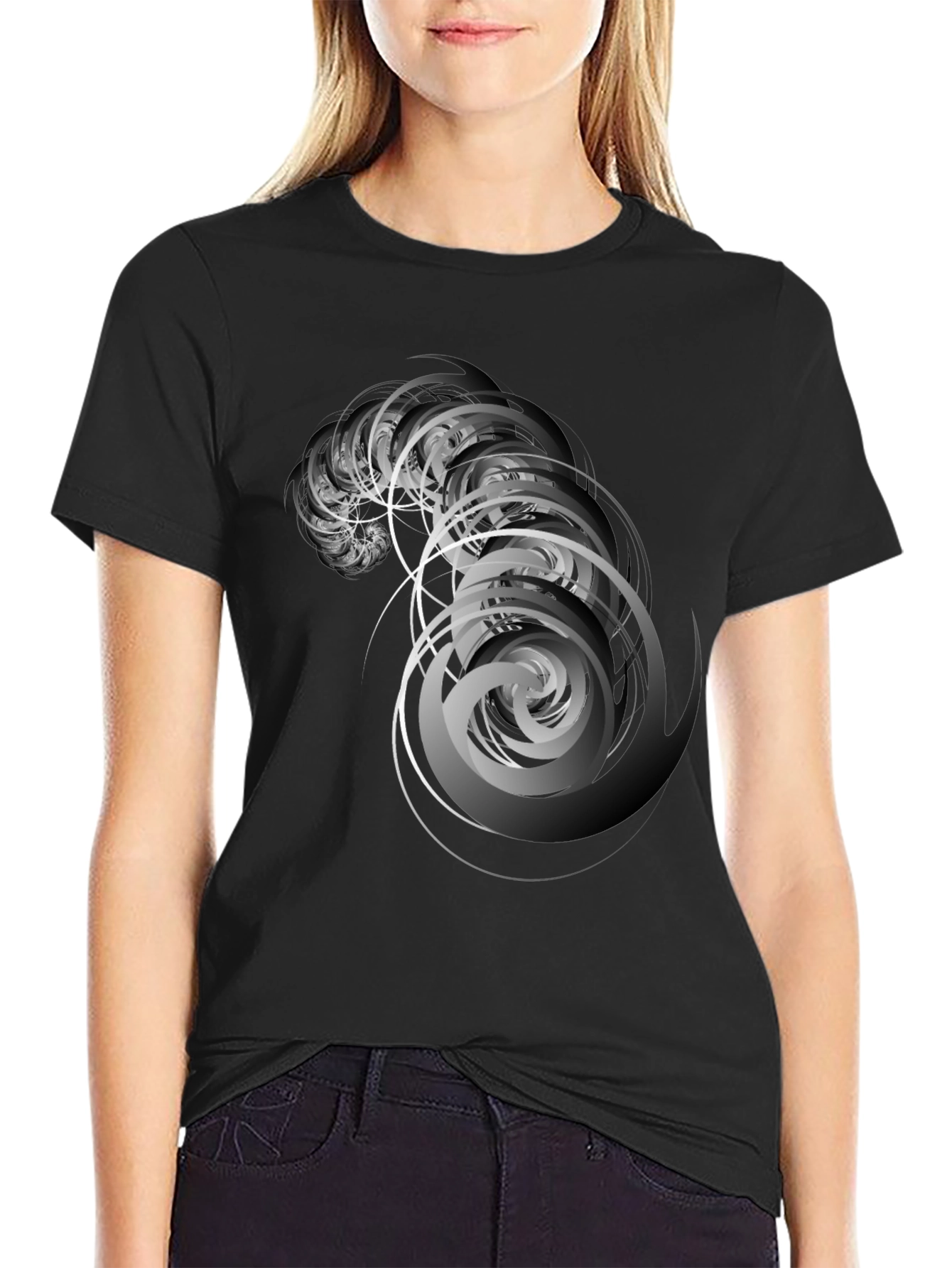 Abstract Spiral Graphic Tee - Stylish Mens Black T-Shirt