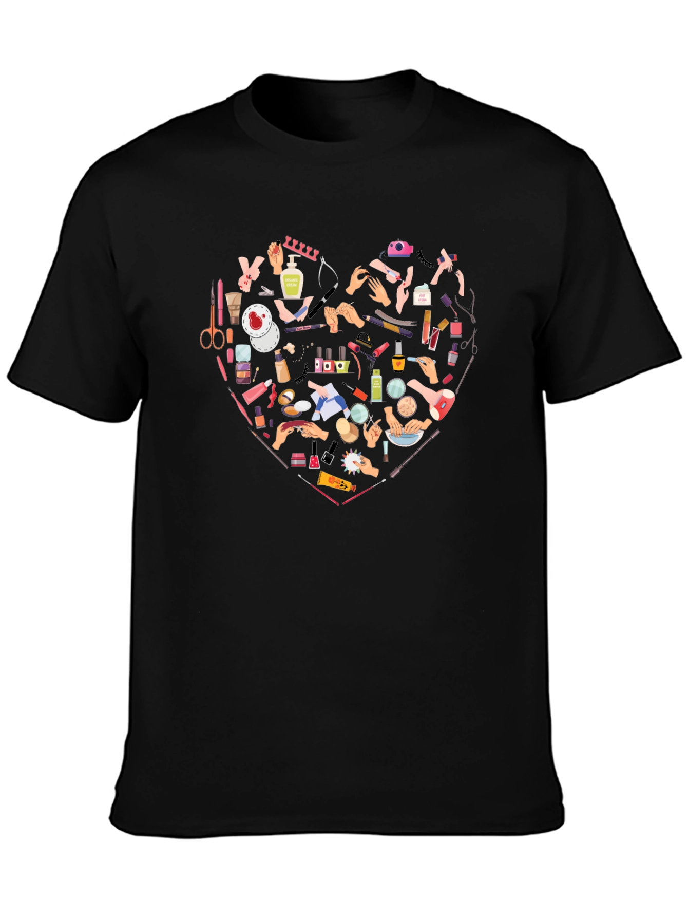 Manicure Heart Graphic Tee - Black Cotton T-Shirt