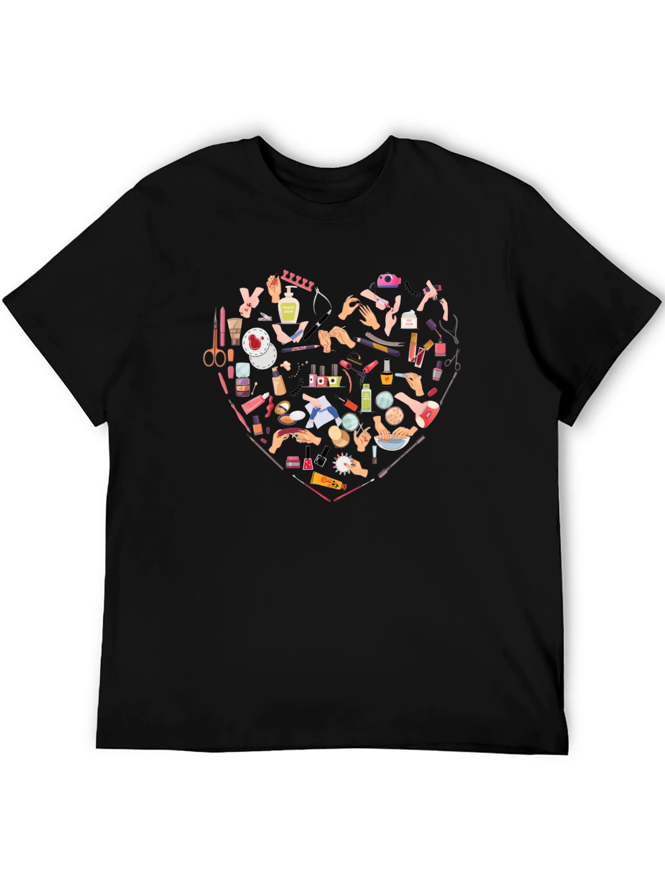 Manicure Heart Graphic Tee - Black Cotton T-Shirt