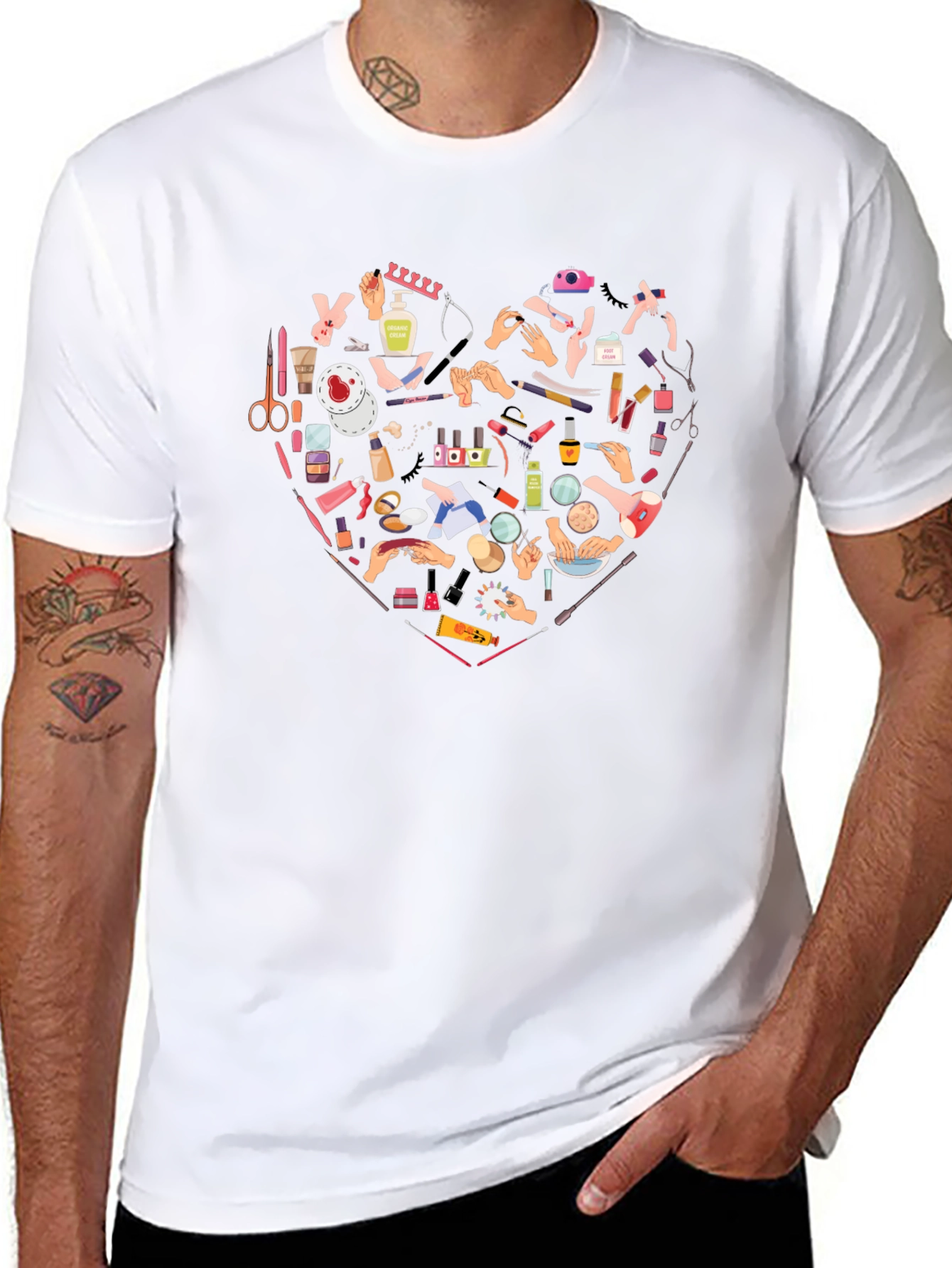 Manicure Heart Graphic Tee - Black Cotton T-Shirt