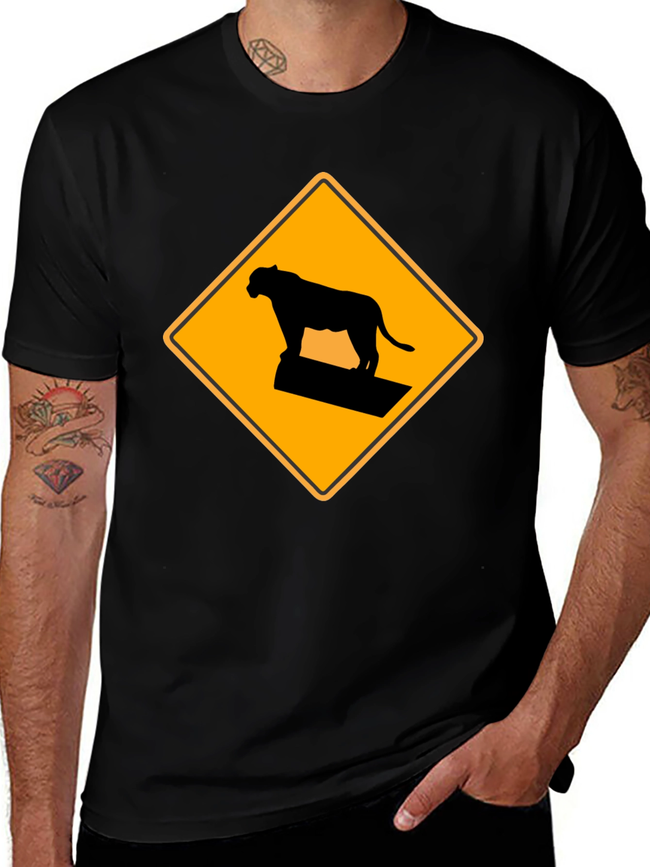 Caution Cougar Crossing T-Shirt - Black