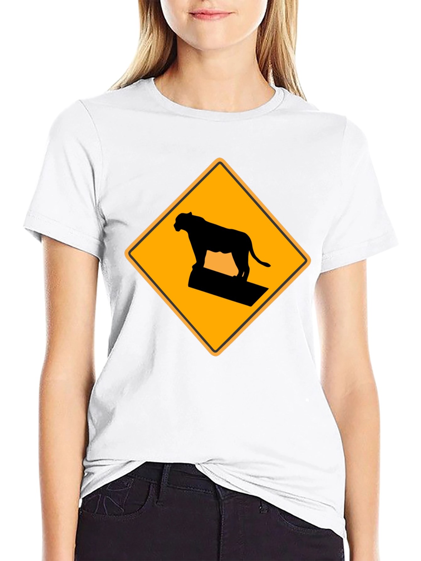 Caution Cougar Crossing T-Shirt - Black