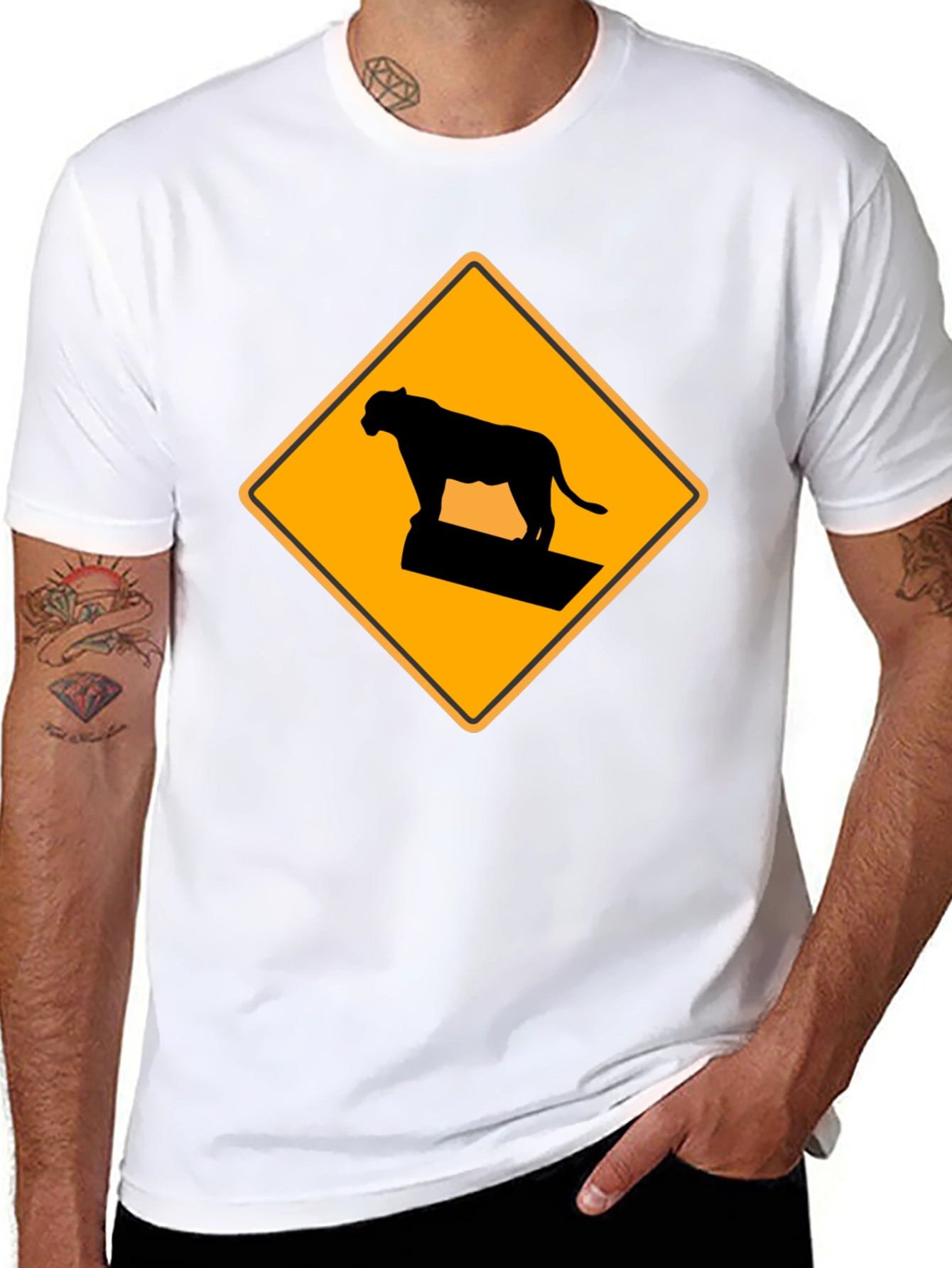 Caution Cougar Crossing T-Shirt - Black