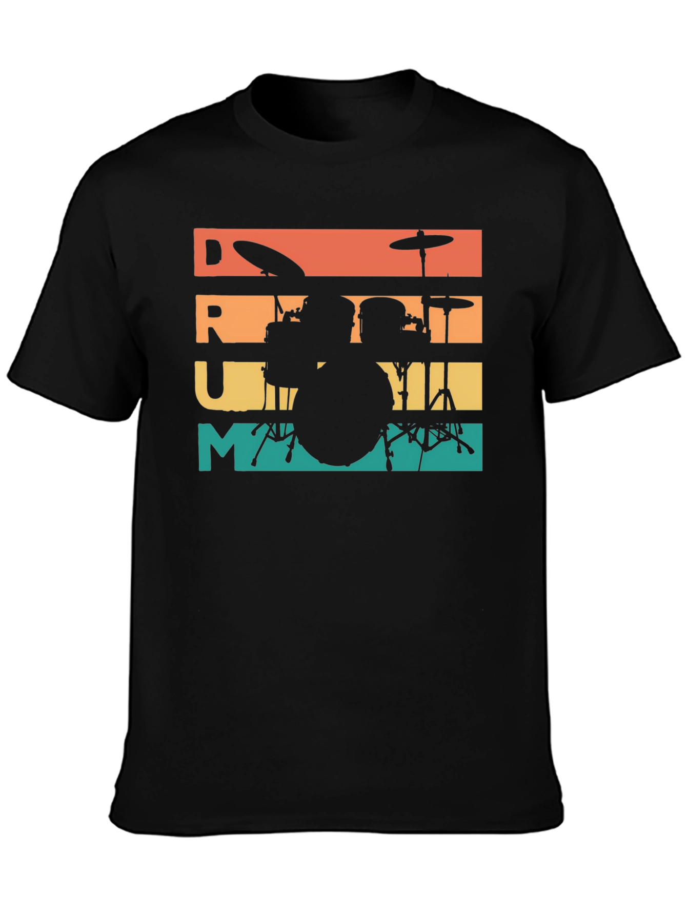 Retro Drummer Tee - Music Lovers Black T-Shirt