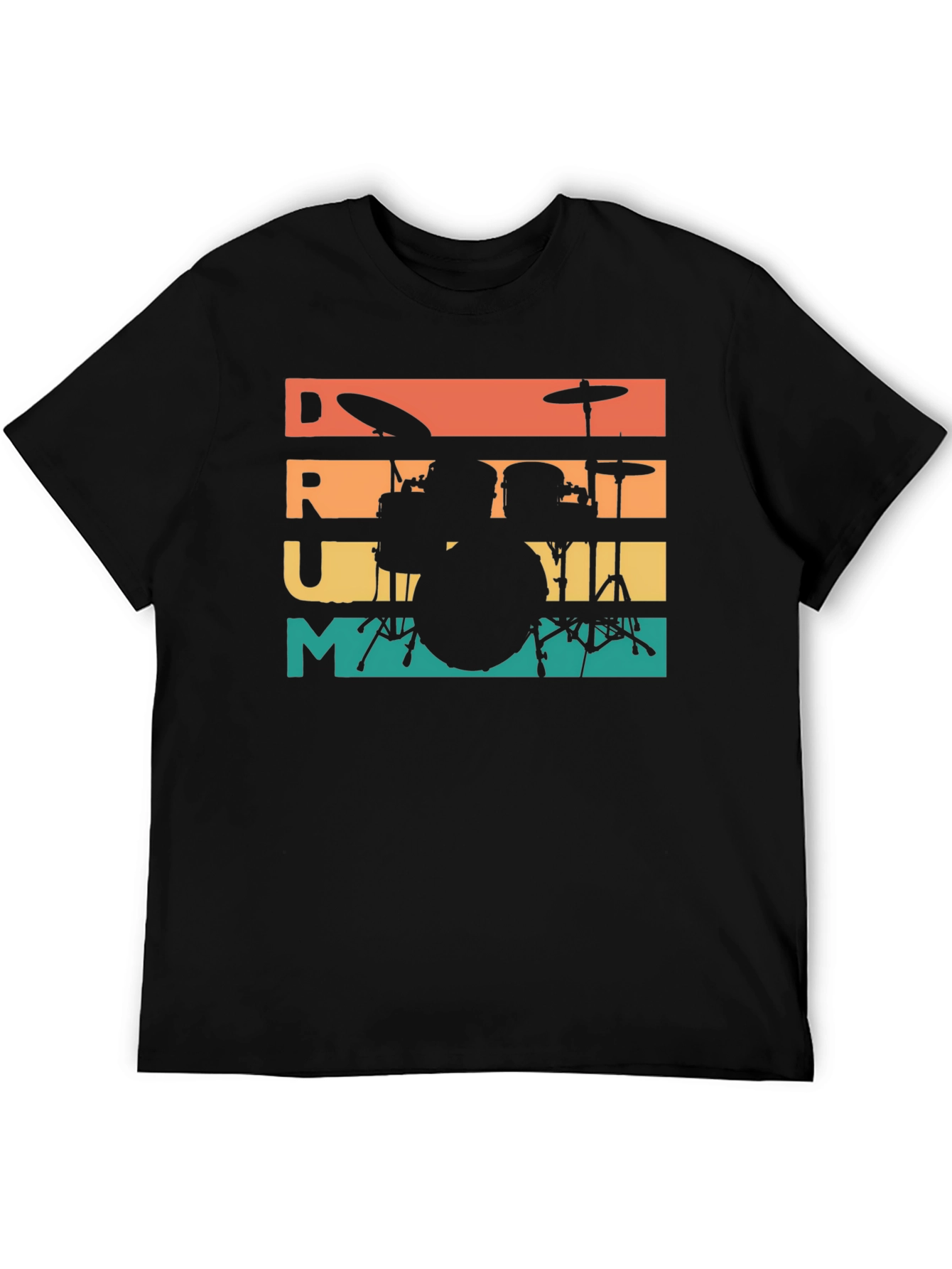Retro Drummer Tee - Music Lovers Black T-Shirt